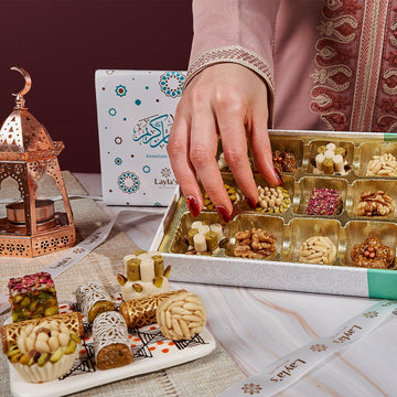 Laylas DELICACIES Mediterranean   Gift Box - 15 Bite-Size Nutty Pastries, Halal, Vegetarian, Gluten Free, Ramadan Gift Box