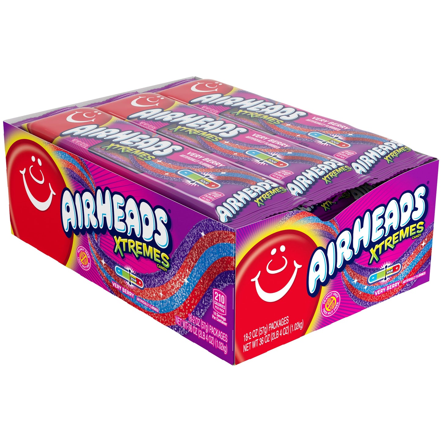Airheads Xtremes Belts Holiday Sweetly Sour Candy  Very Berry  Christmas Stocking Stuffers for mature-themeds & Kids  Non-Melting  Candy for Christmas Bulk Party Bag  2 oz (Pack of 18)