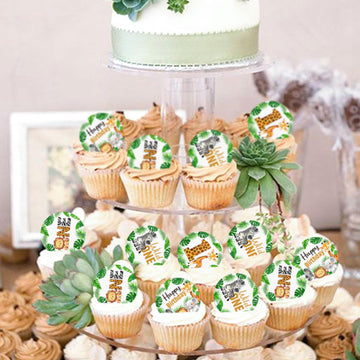 48 Pcs Wild One Cupcake Toppers Wafer Paper Animal 1St Birthday Decorations Cupcake Toppers For Jungle Safari Animal Theme Baby