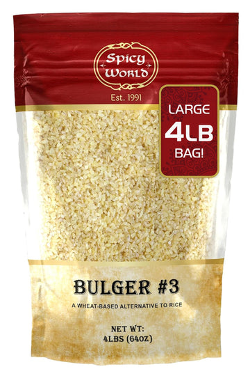 Spicy World Bulgur Coarse #3, 4 LB Bag | Excellent USA Grown Bulgur Wheat for Tabouleh | 100% Natural & Pure | Great for Vegan R