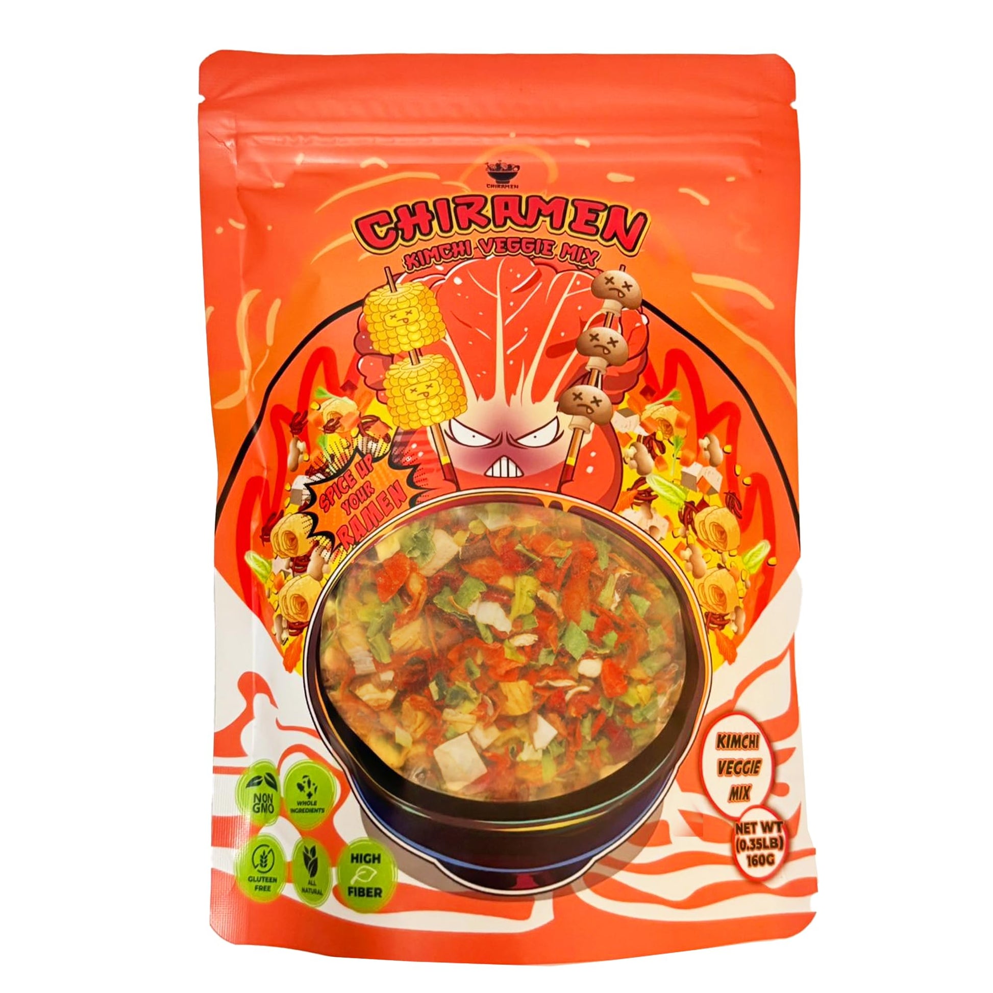CHIRAMEN Kimchi Veggie Mix Dried Ramen Toppings, Kimchi, Mushrooms, Sweet Pepper, Tofu, Cabbage, Chives, Corn, Perfect for Cup N