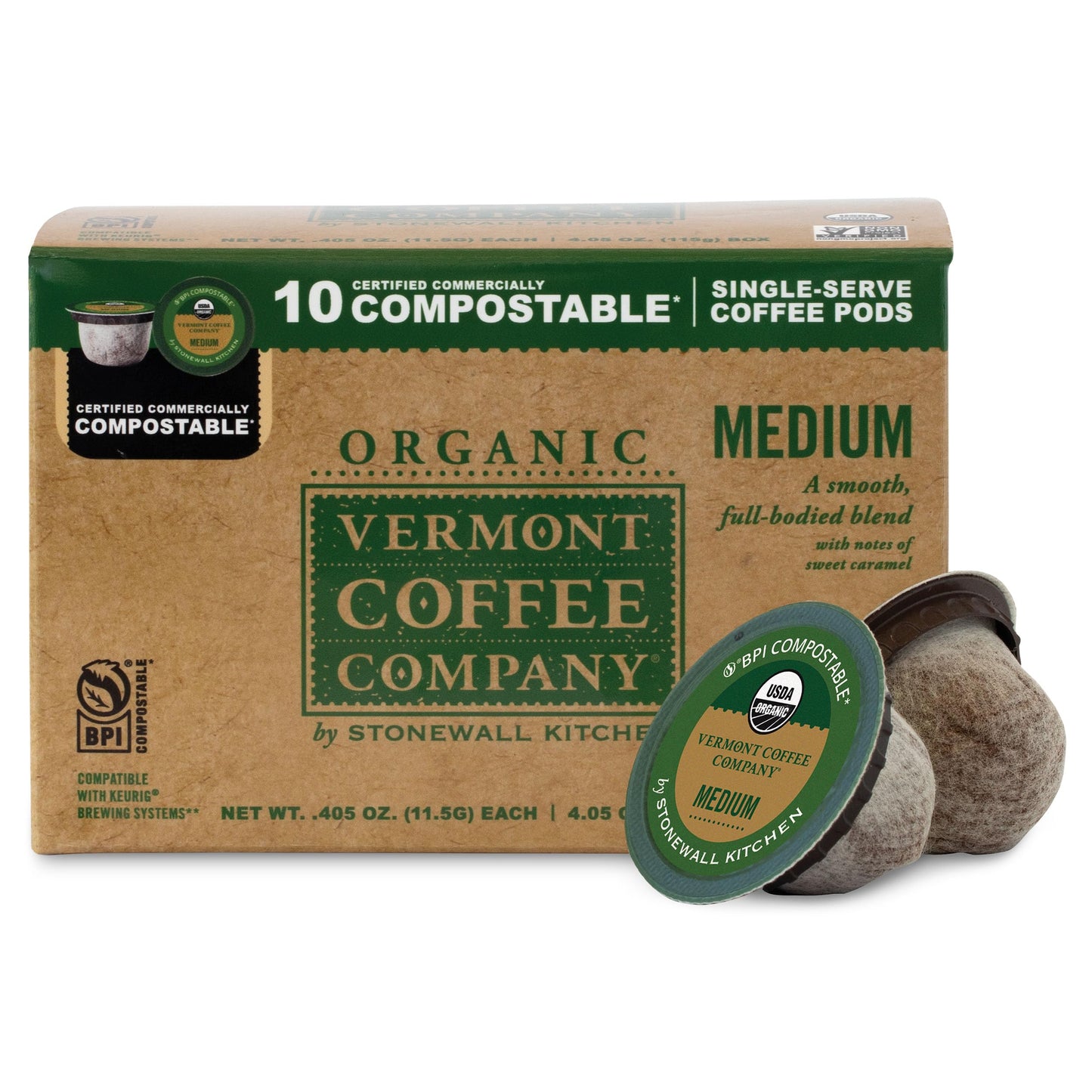 Vermont Coffee Company  Organic Medium Roast Coffee  K-Cup Single-Serve Compostable Coffee Pods  10CT  Made in the USA
