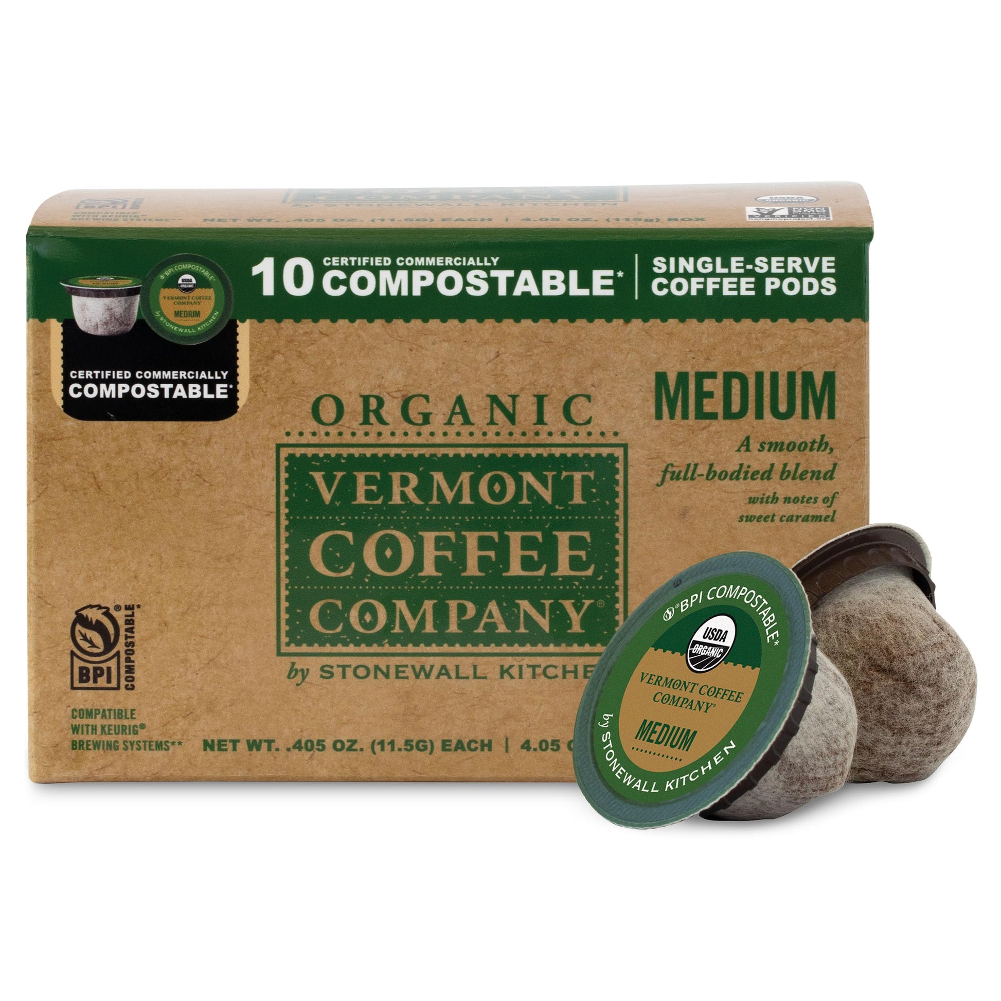 Vermont Coffee Company  Organic Medium Roast Coffee  K-Cup Single-Serve Compostable Coffee Pods  10CT  Made in the USA