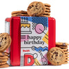 Davids Cookies Happy Birthday Chocolate Chunk Cookies Tin 2lbs - Handmade and Fresh Baked Gourmet Cookie Gift Basket - Delectable & Made with enhanced Ingredients - Ideal Birthday Food Gift For All