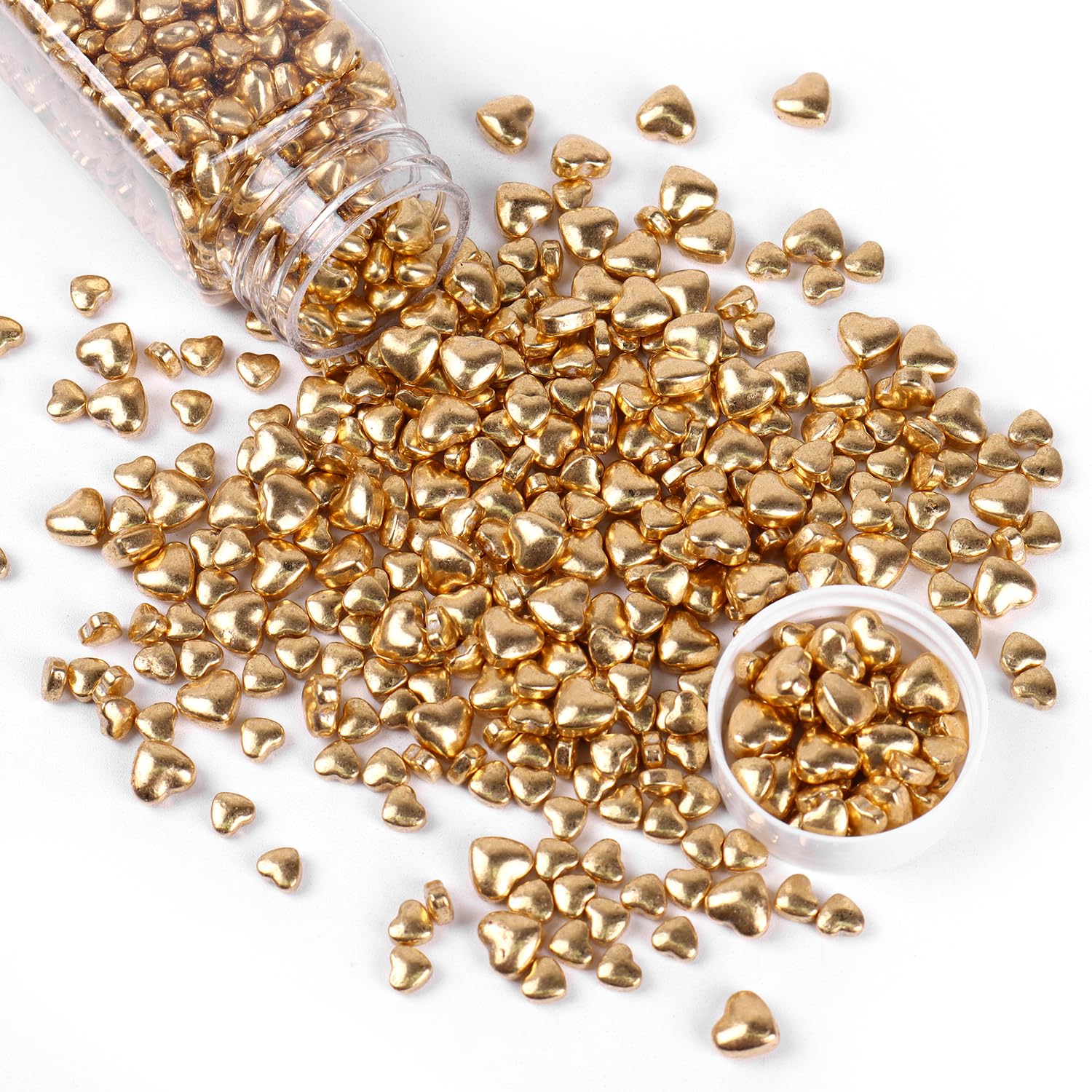 Cobakey Bright Gold Sprinkles For Cake Decorations 100G/ 3.52Oz Heart-Shaped Metallic Pearl Sugar Sprinkles For Cupcake Toppers
