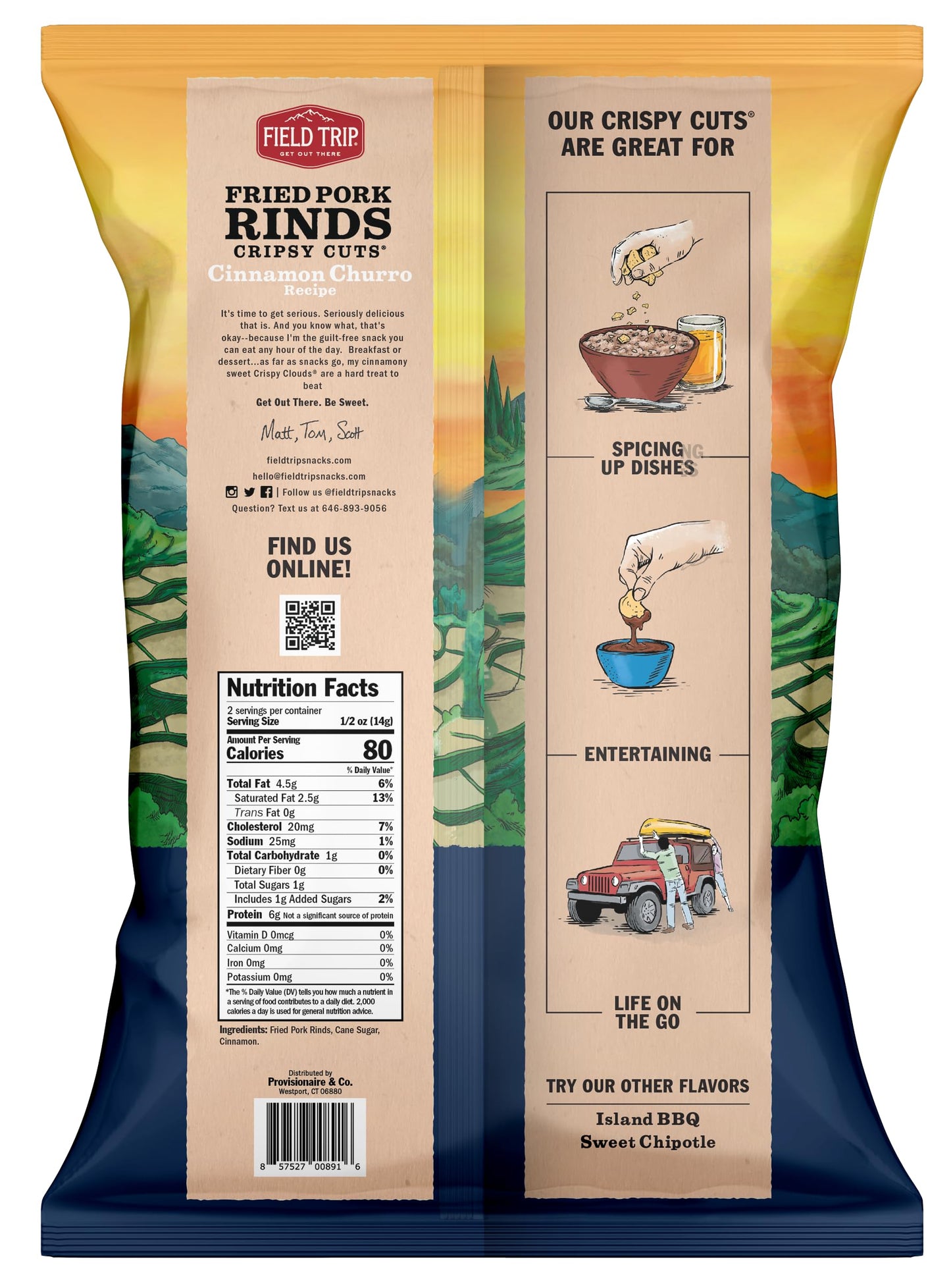 Field Trip Crispy Cuts Pork Rinds, Keto Snack, High Protein, Gluten Free, Low Sugar, Low Carb, Cinnamon Churro, 1Oz, 12 Pack, Holiday & Christmas Gift Item