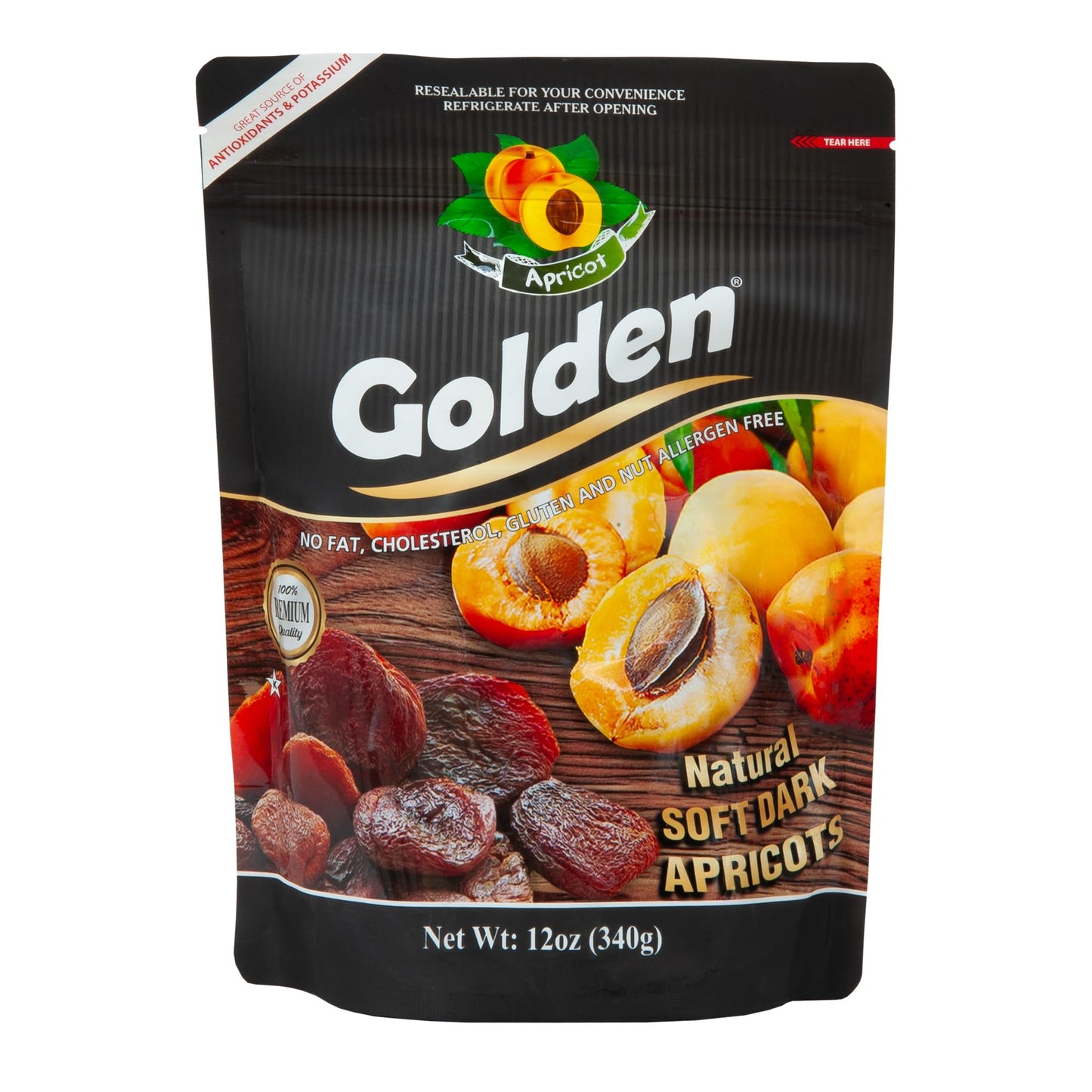 Golden Natural Soft Dark Apricots - 12 oz (340 g), No Sugar Added Dried Fruit, Healthy Snack for Adults and Kids, Completely Fre
