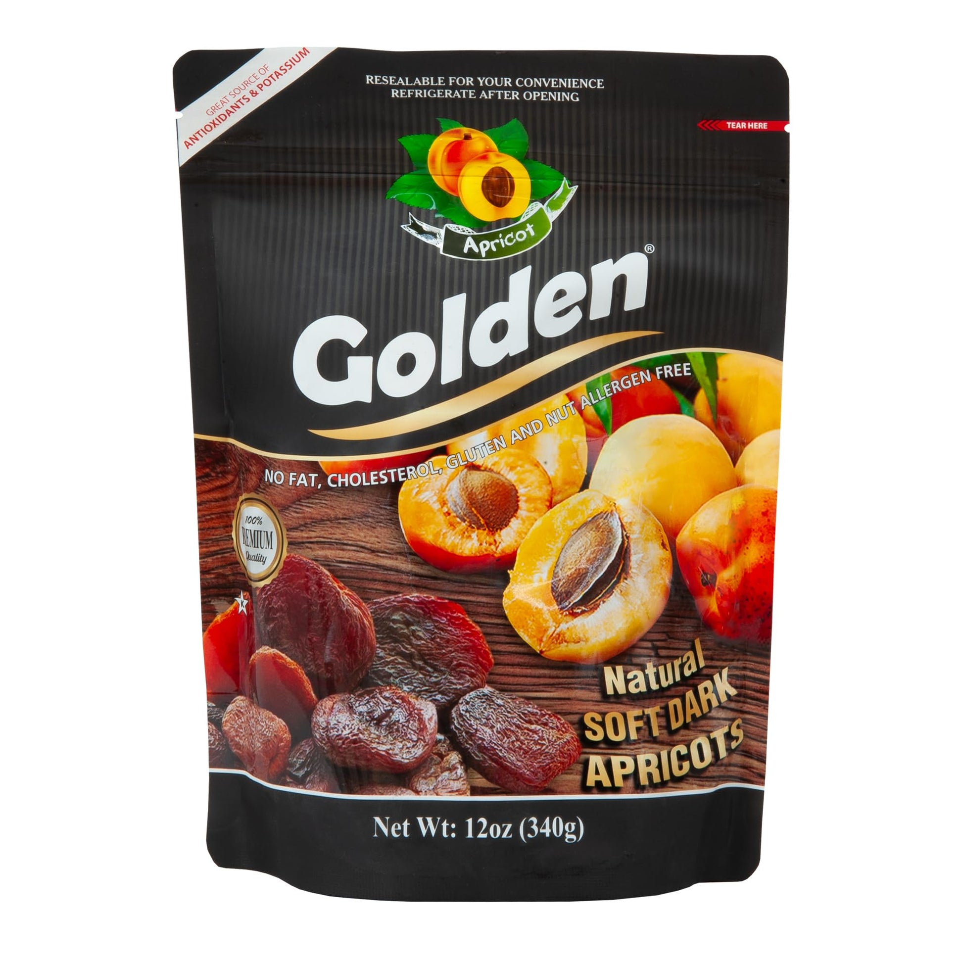 Golden Natural Soft Dark Apricots - 12 oz (340 g), No Sugar Added Dried Fruit, Healthy Snack for Adults and Kids, Completely Fre