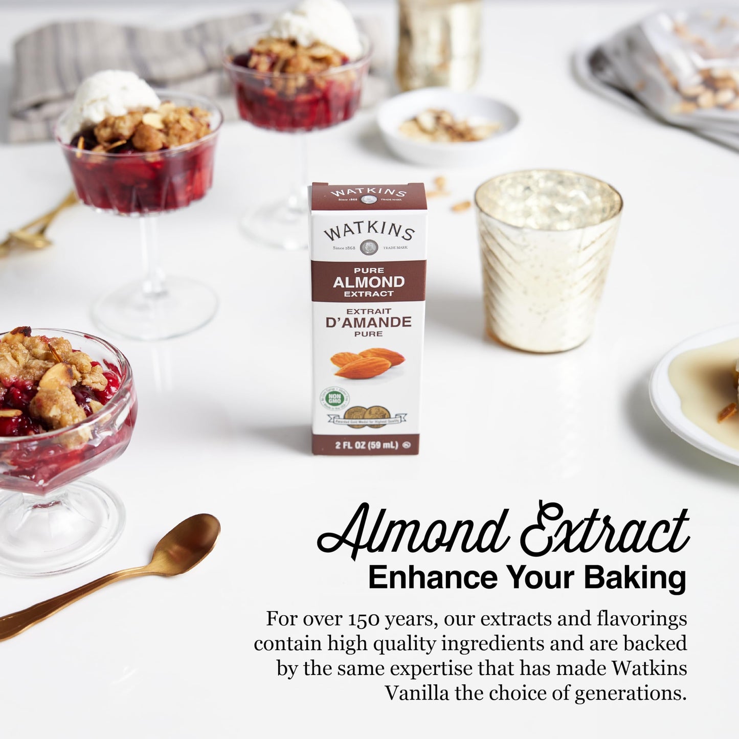 Watkins Pure Almond Extract, Brown, 2 Fl Oz - Premium Flavoring for Baking and Cooking, Pack of 1