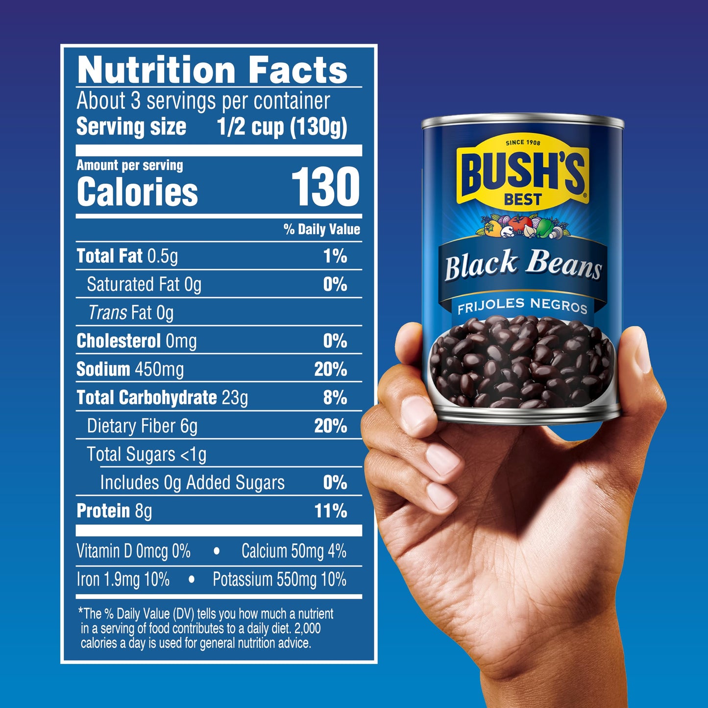 BUSH S BEST 15 oz Canned Black Beans, Source of Plant Based Protein and Fiber, Low Fat, Gluten Free, (Pack of 12)