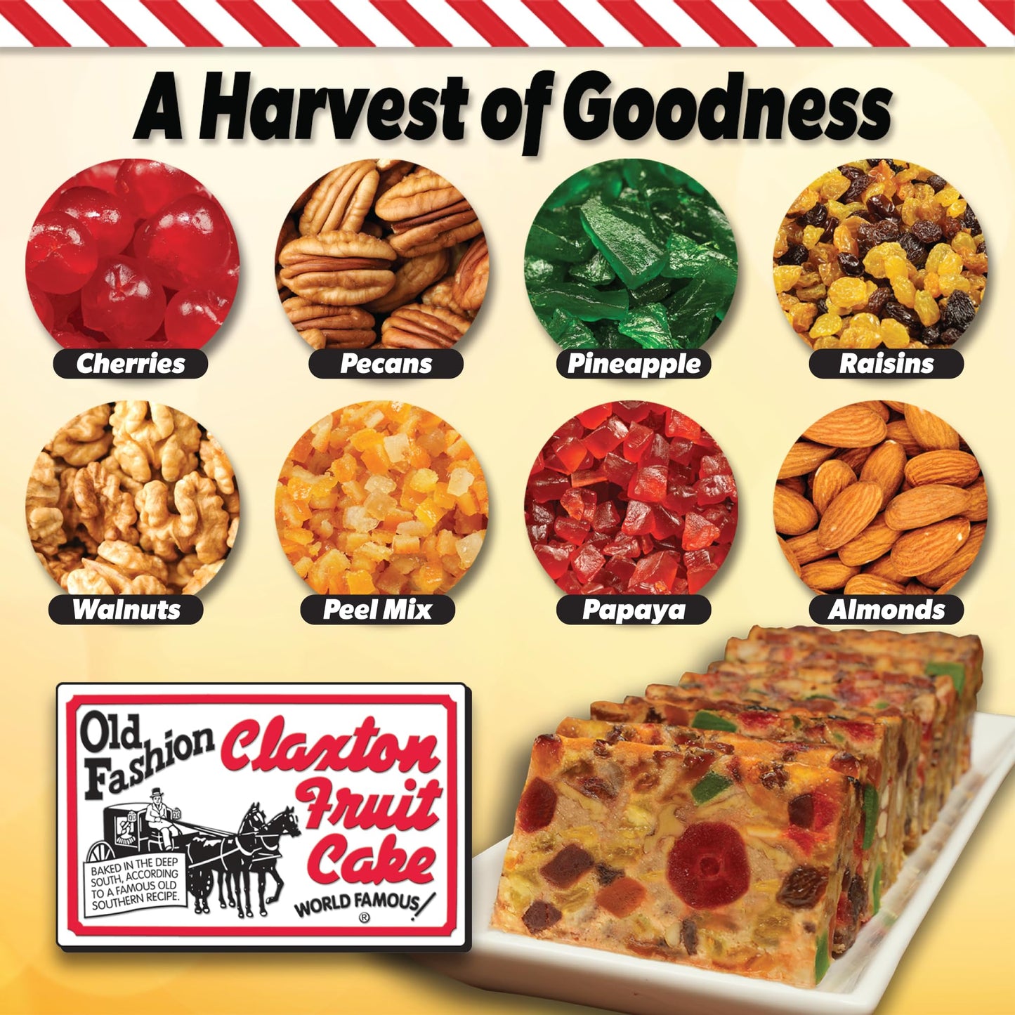 Old Fashion Claxton Fruit Cake - 1 Lb. Dark Recipe - Wrapped for Freshness in our Signature Claxton Carton