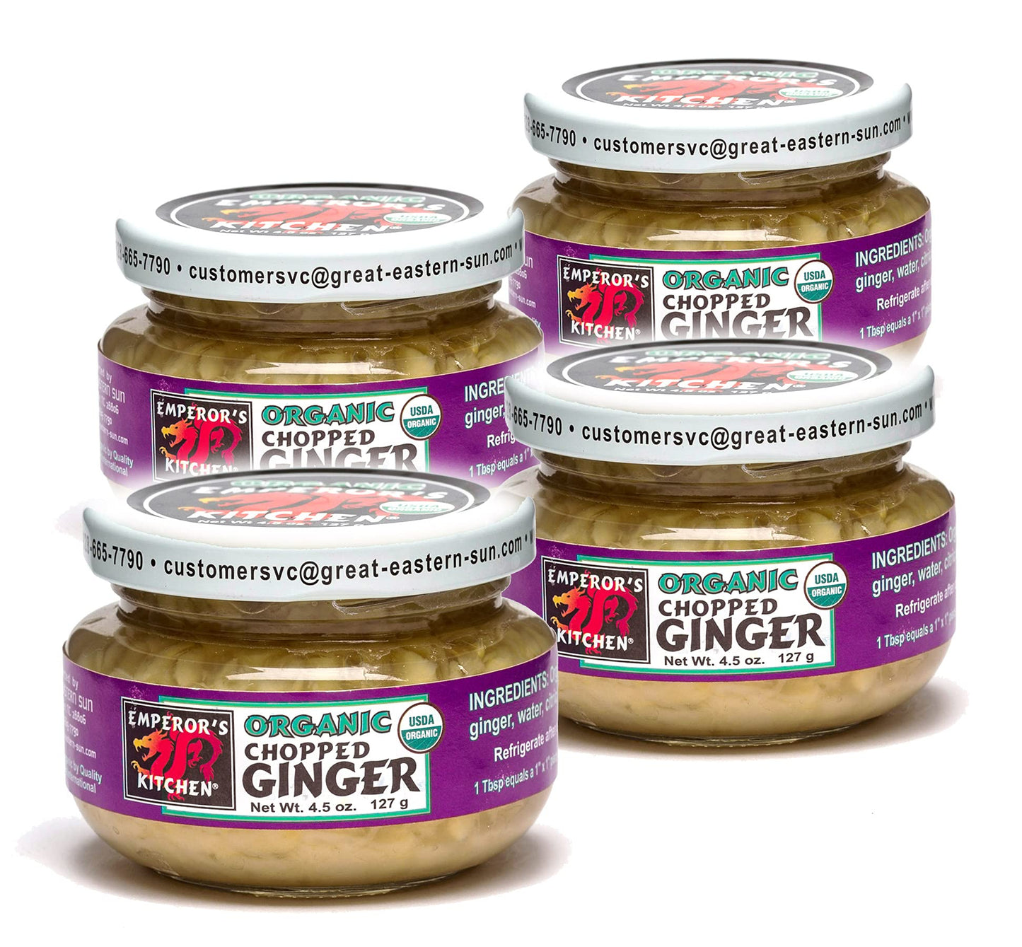 Emperor's Kitchen Organic Chopped Ginger 4.5 OZ Glass Jar (Pack of 4)