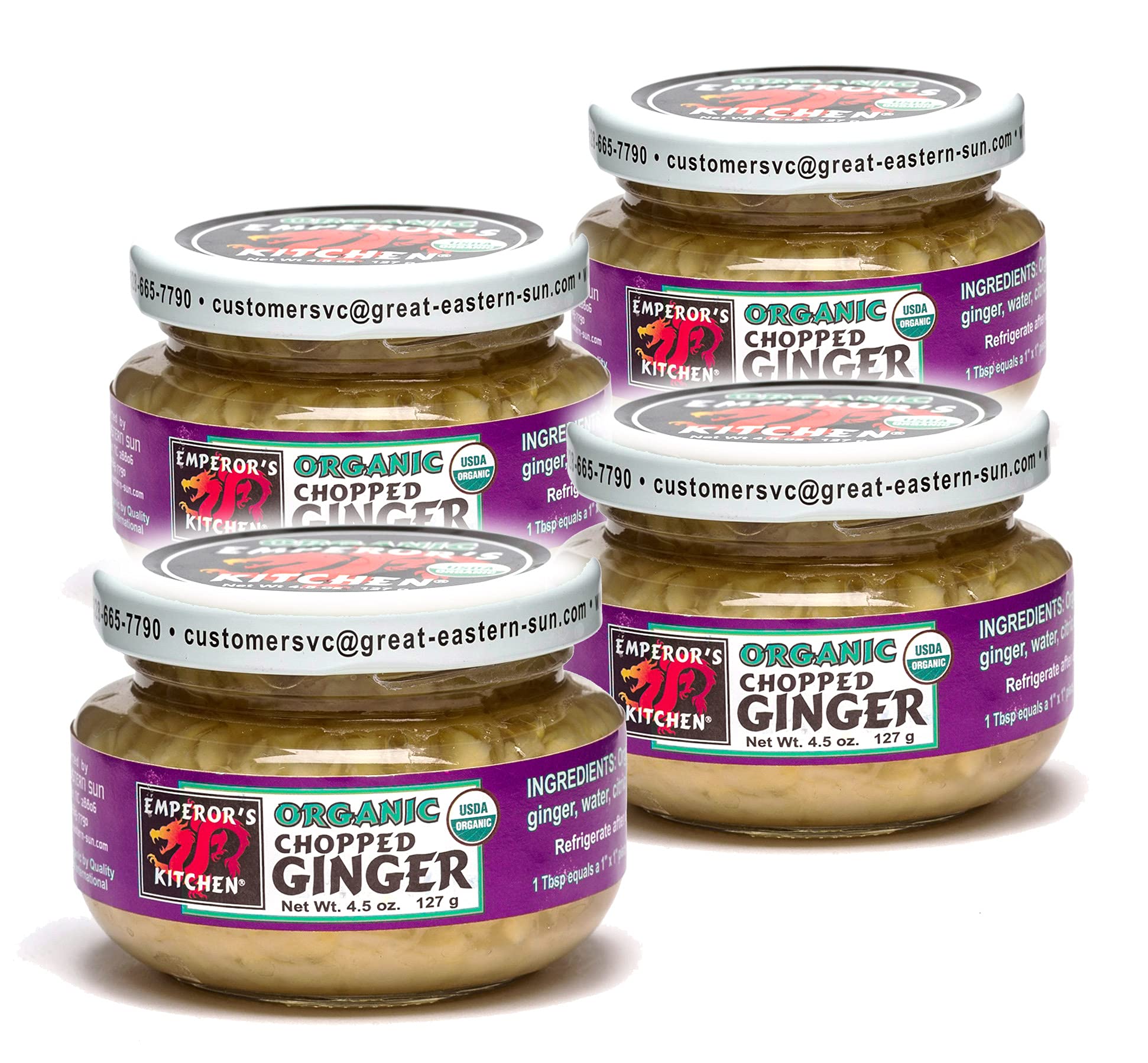 Emperor's Kitchen Organic Chopped Ginger 4.5 OZ Glass Jar (Pack of 4)