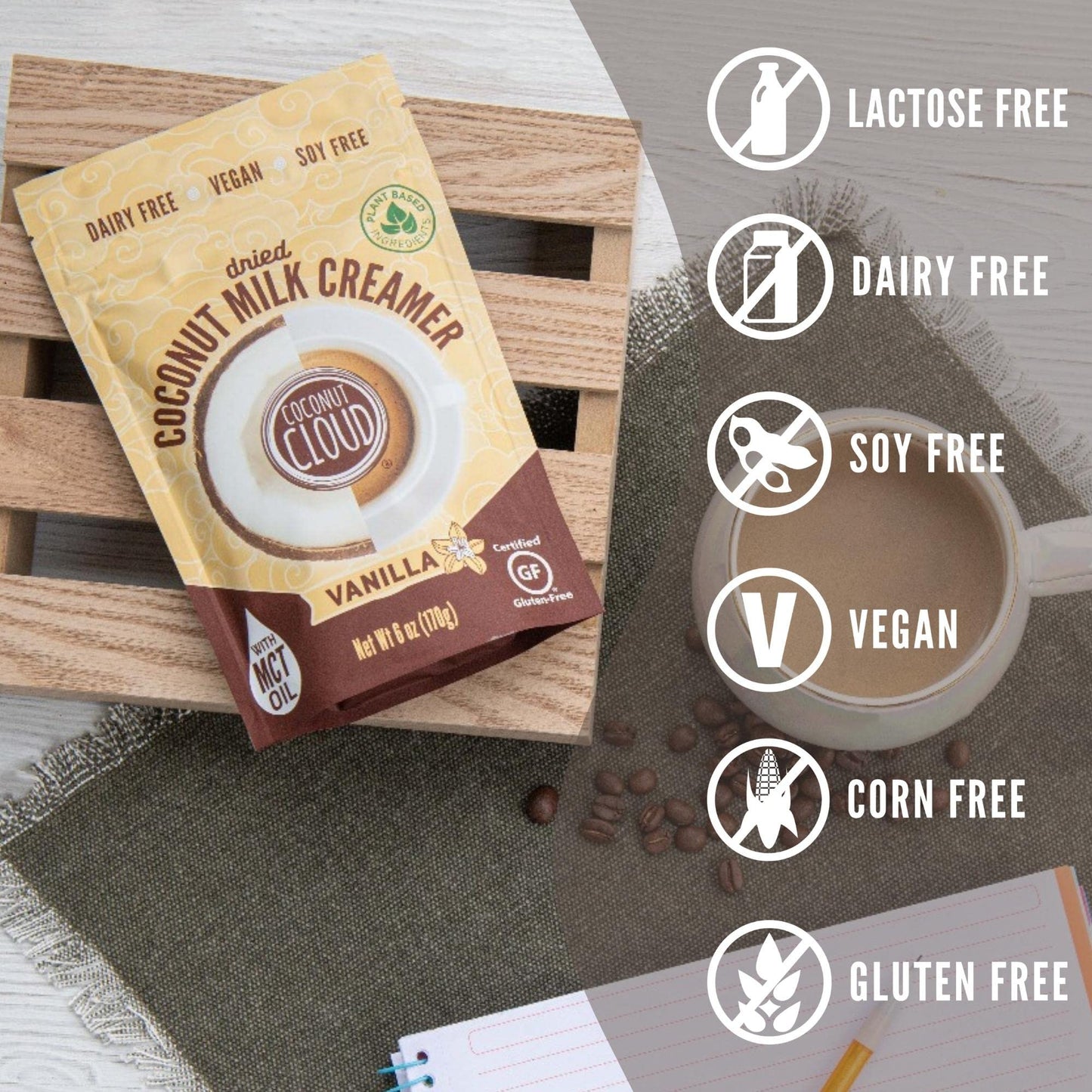 Coconut Cloud: Dairy-Free Coffee Creamer | Minimally Processed, Shelf Stable. Made From Coconut Powdered Milk. | Vegan, Gluten Free, Non-Gmo. (Home, Office, Travel), Creamers (Vanilla Pouch)