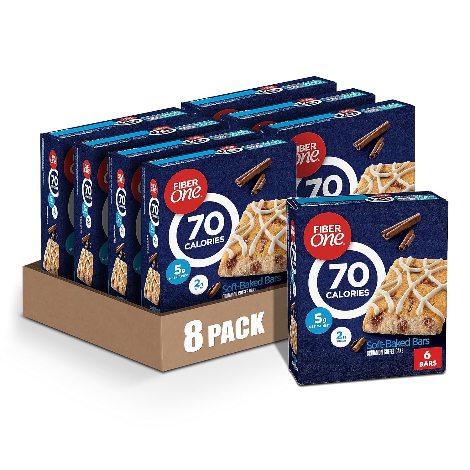 Fiber One Soft-Baked Bars, Cinnamon Coffee Cake, 6 Count (Pack of 8), 70 Calories Each, 5.34 oz Total