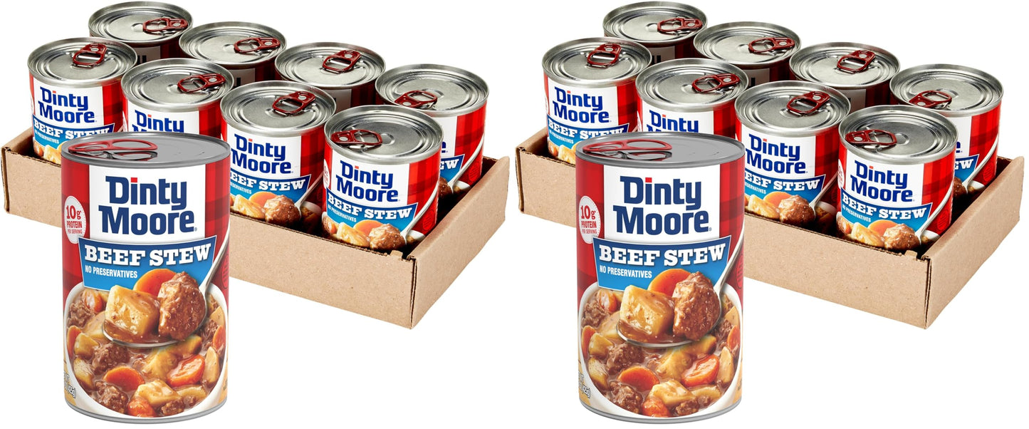 DINTY MOORE Beef Stew, 15 oz (16 Pack), Fully Cooked & Ready-To-Eat with Fresh Potatoes & Carrots, Gluten-Free, 10g Protein, No 