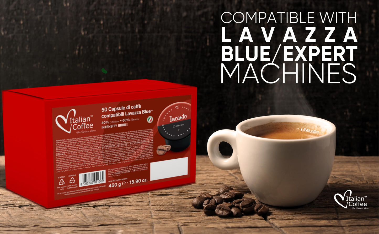 ITALIAN COFFEE FOR ESPRESSO LOVERS Espresso compact pieces Compatible with Lavazza BLUE & Expert Machines, 50 Count Pack