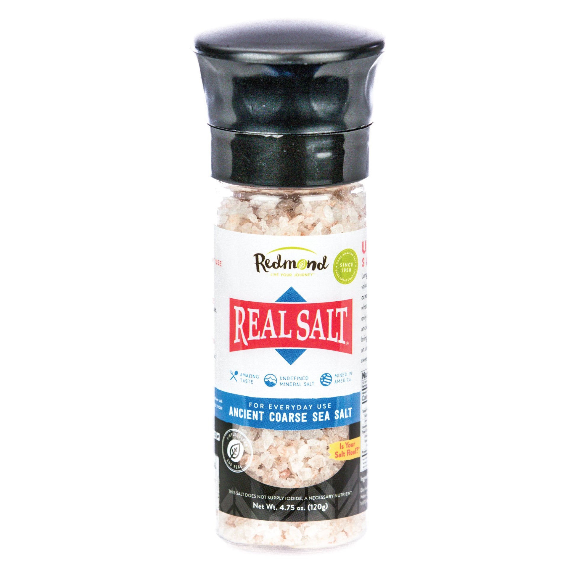 Redmond Real Sea Salt - Natural Unrefined Gluten Free, Coarse Salt with Coarse Grinder (Original)