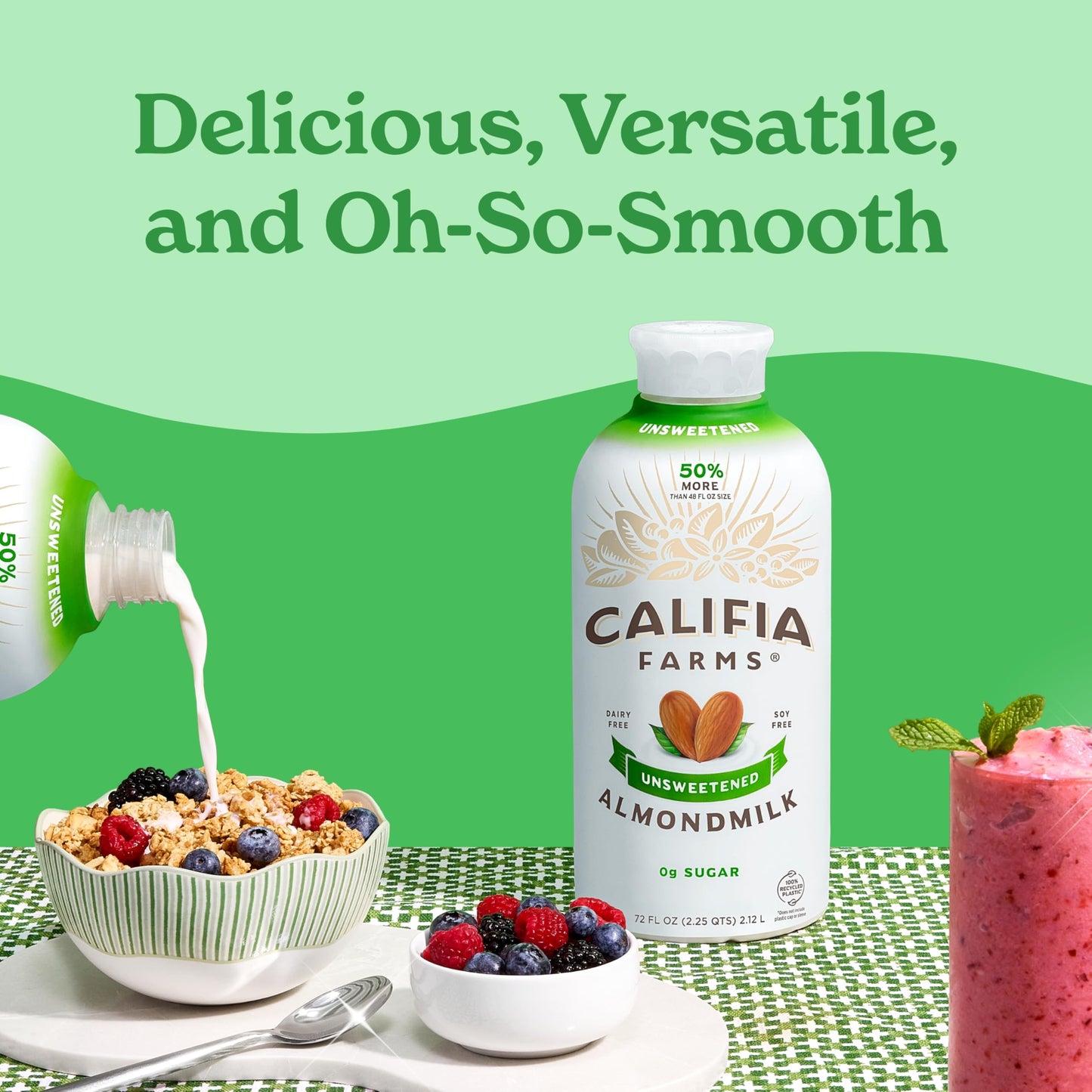 Califia Farms Unsweetened Almond Milk, 72 Oz, Dairy Free, Vegan, Plant Based, Keto Food, Vegan, Gluten Free, Non GMO, Sugar Free