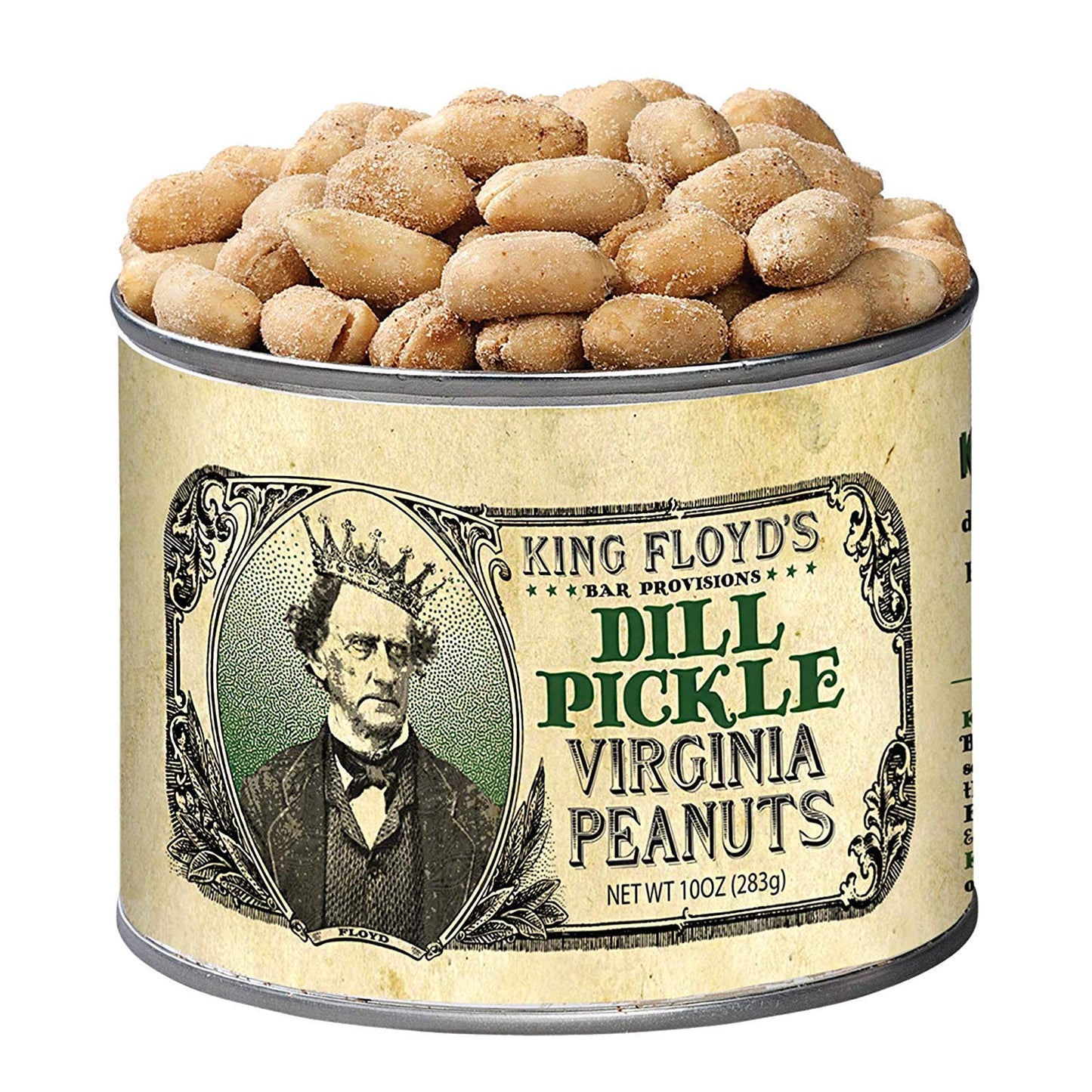 King Floyds Dill Pickle Virginia Peanuts, Salted Dill Flavor, 10 oz Resealable Tin