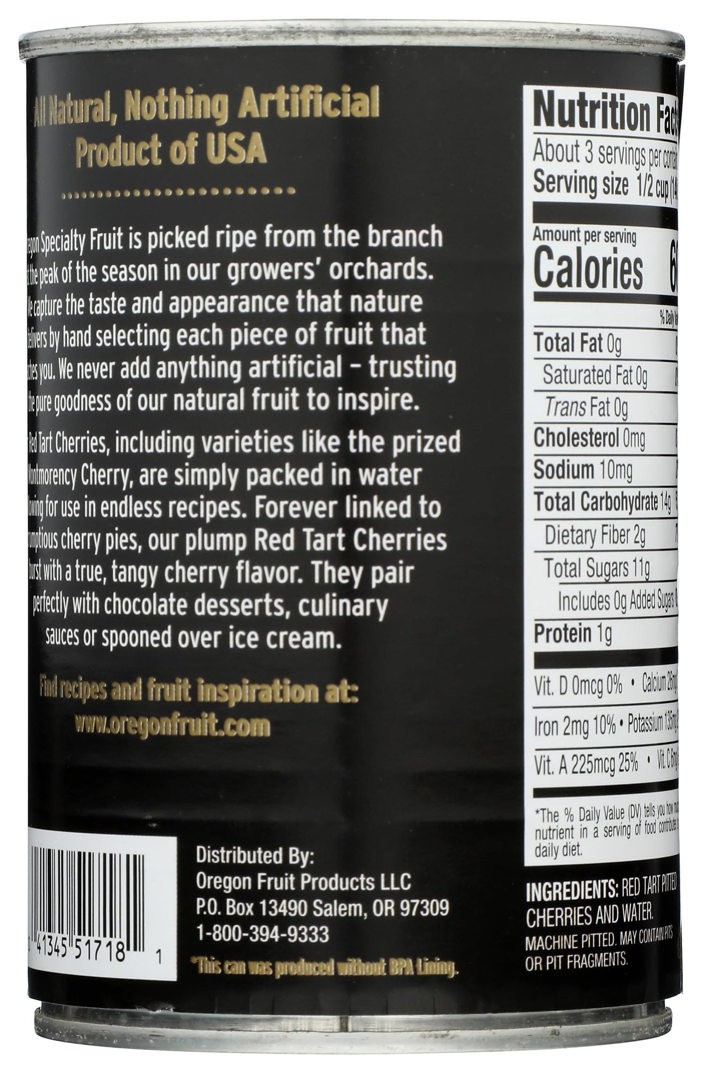 Oregon Fruit Products Cherries Red Tart In Water 14.5 Oz