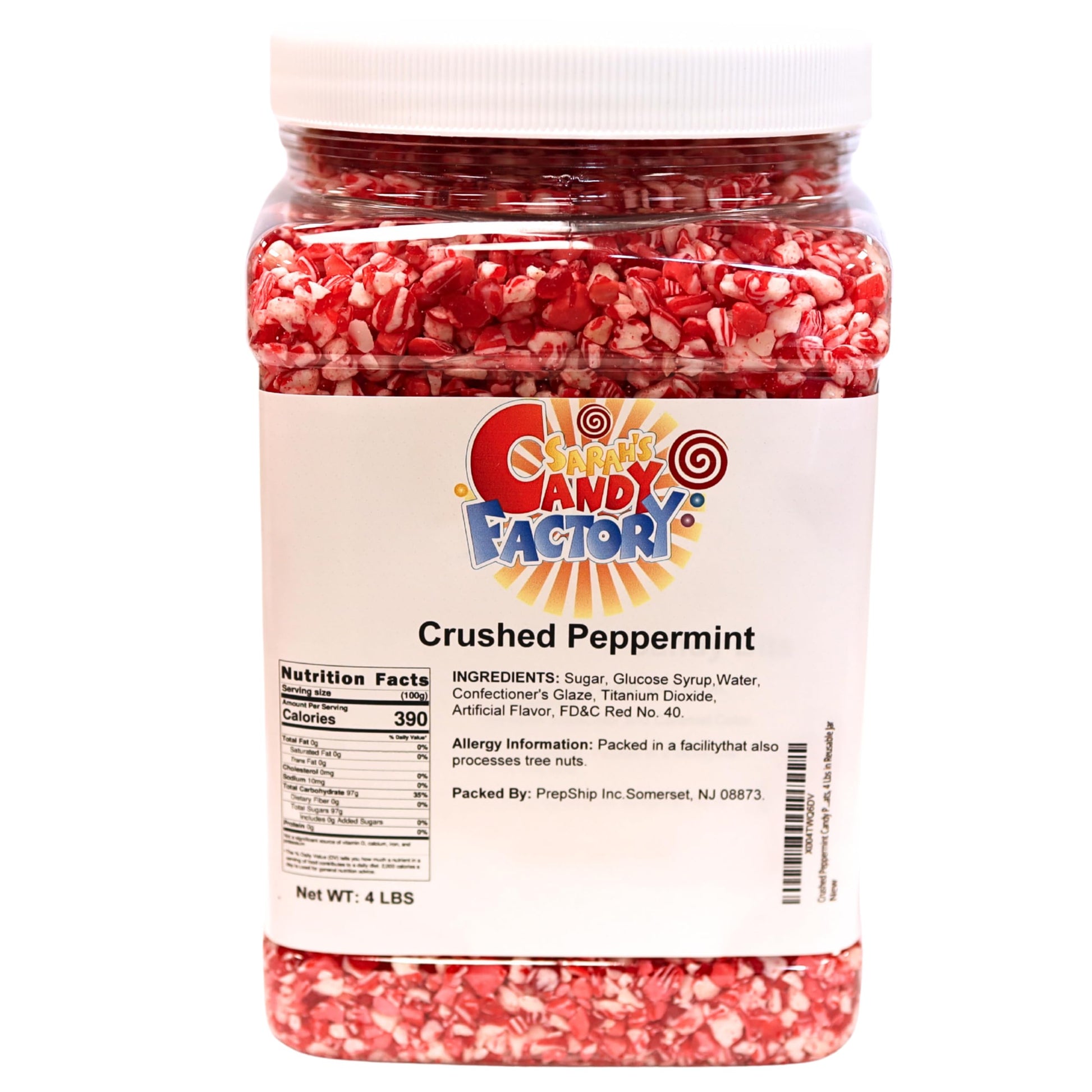 Crushed Peppermint Candy Pieces  Red & White  Mint Flavored Bits for Baking  Toppings  Decorating  and Holiday   4 Lbs in Reusable Jar