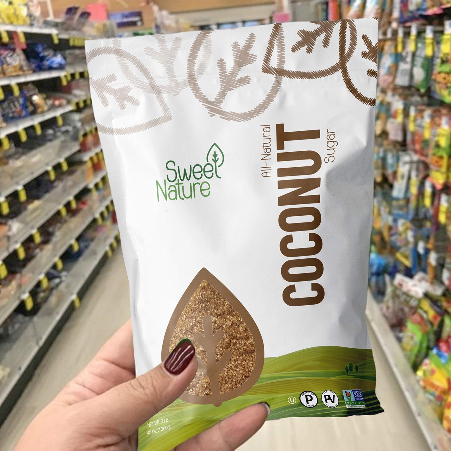 Sweet Nature Coconut Sugar Gluten Free Organic Non GMO Kosher Keto Friendly 3 lb, 48 Ounce