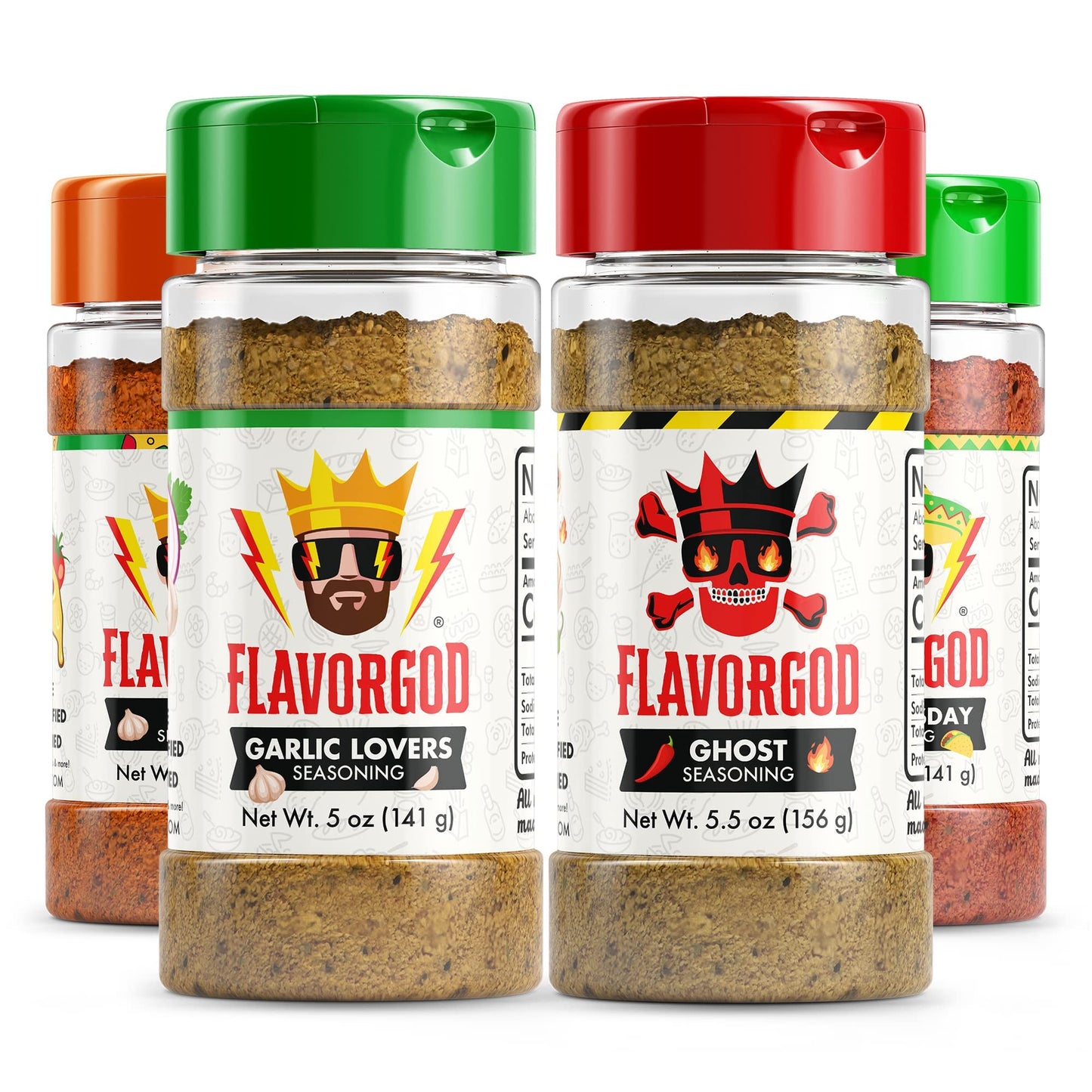 Savory & Spicy Combo Pack Of 4, Herbs, Spices And Seasoning Gift Set - Garlic Lovers, Everything Spicy, Taco Tuesday, Pizza - Enhanced All Natural & Healthy Spice Blend - Flavor God Seasonings
