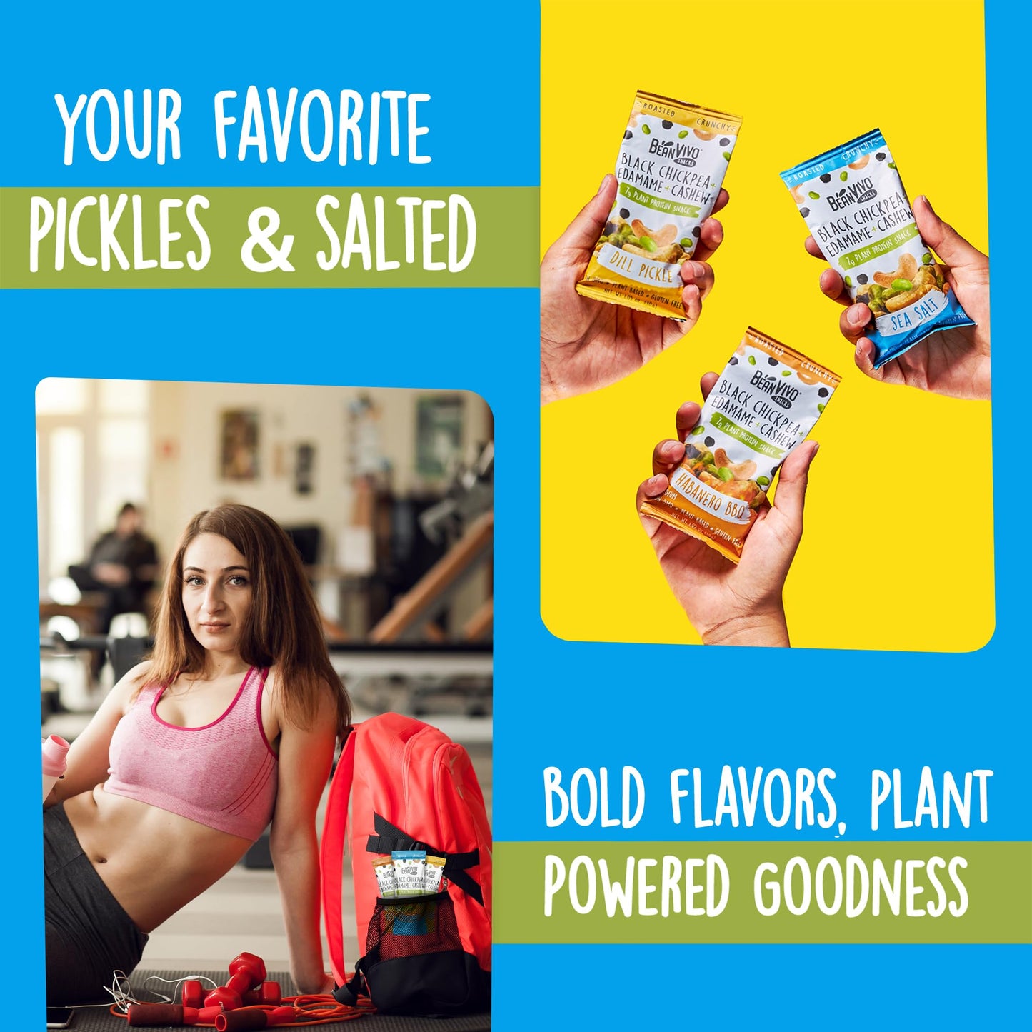 BeanVIVO Plant Based Protein Snacks - Flavors Sea Salt, Habanero BBQ & Dill Pickle with Dried Edamame, Roasted Cashew and Chickp
