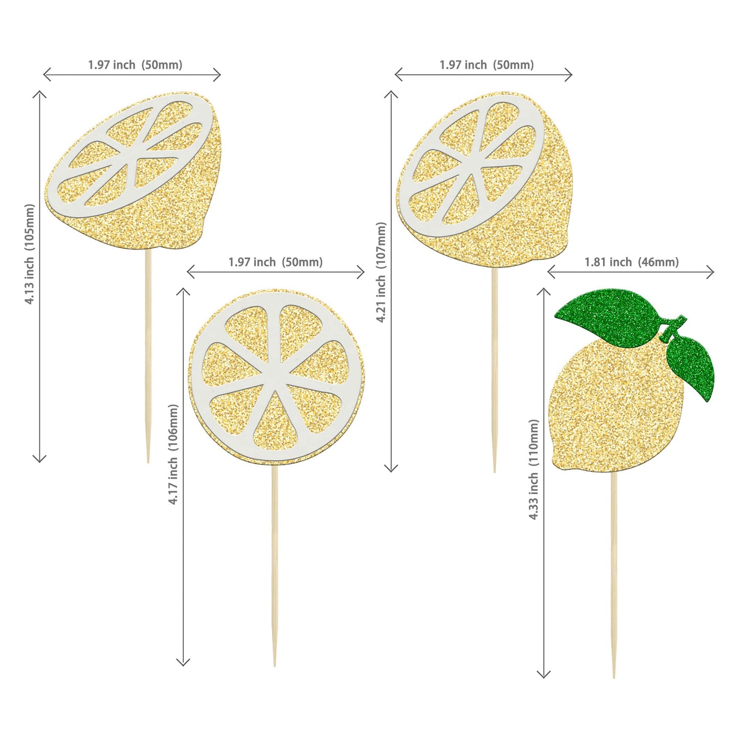 24Pcs Lemon Cupcake Toppers Glitter Flower Ring Fruit Bridal Shower Cupcake Picks For Lemonade Engagament Party Baby Shower Birt