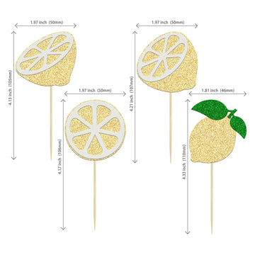 24Pcs Lemon Cupcake Toppers Glitter Flower Ring Fruit Bridal Shower Cupcake Picks For Lemonade Engagament Party Baby Shower Birt