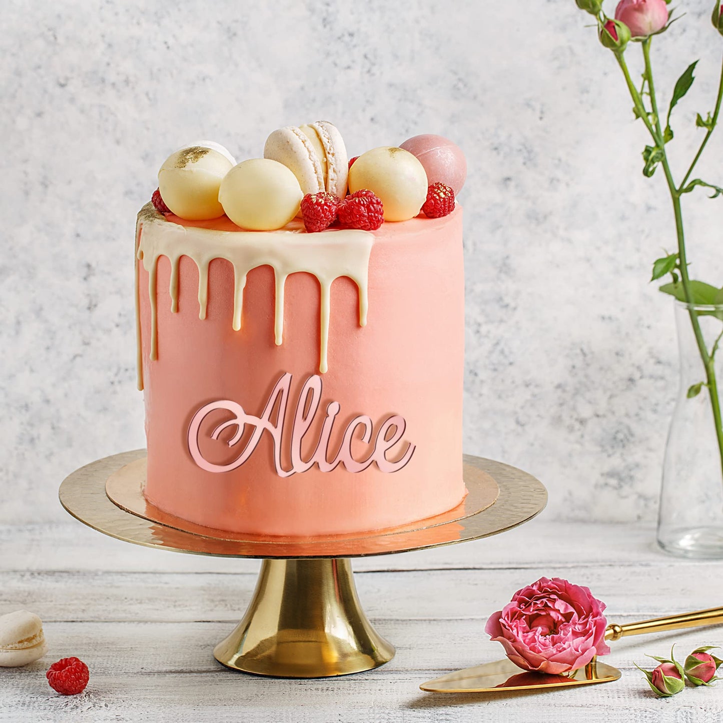 EDSG Personalized Cake Topper, Mirror Acrylic, Rose Gold, Custom Text for Birthday, Wedding, Baby Shower, Graduation