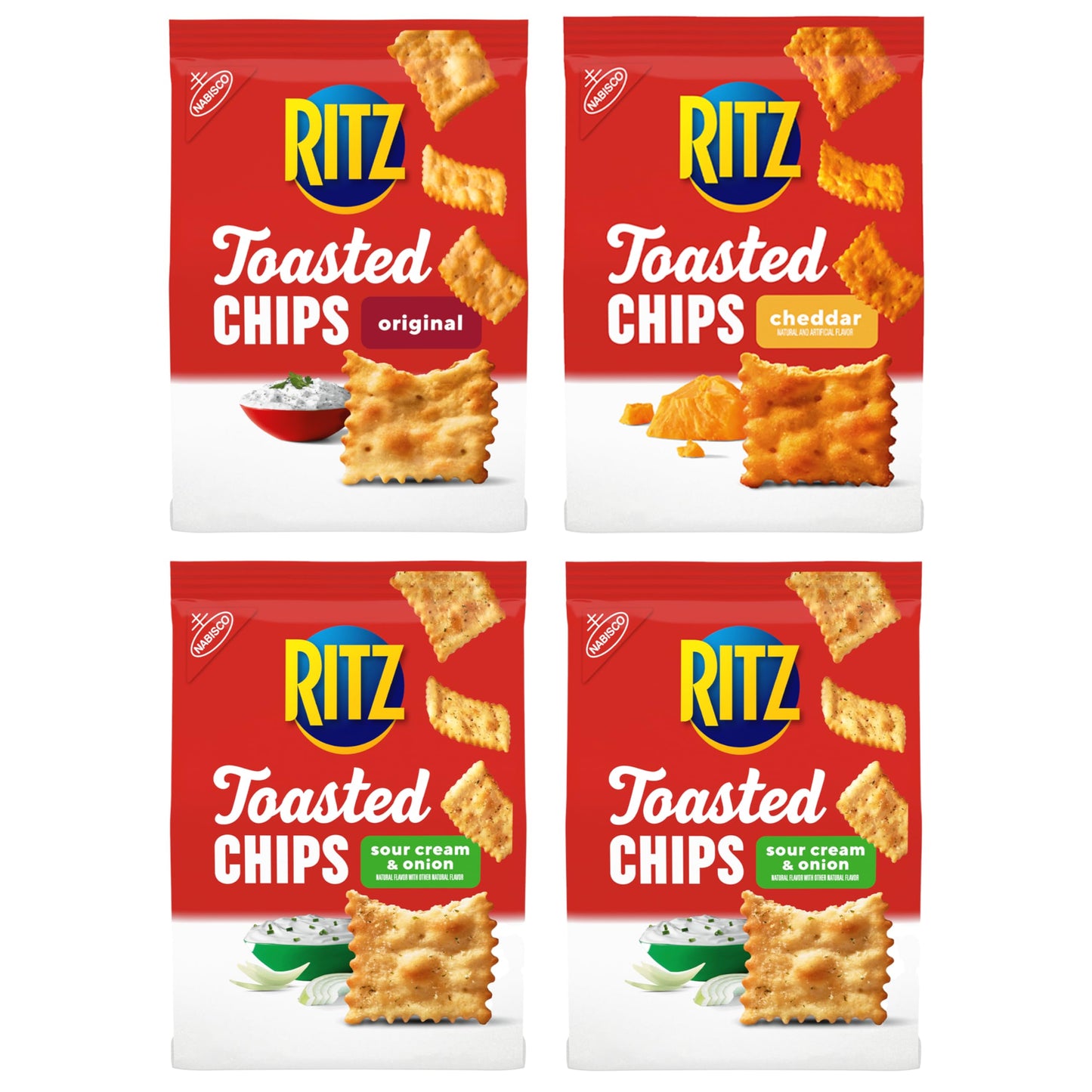 RITZ Toasted Chips Variety Pack, Cheddar, Sour Cream and Onion, and Original Crackers, Holiday Party Snacks, Bulk Snacks, Christ