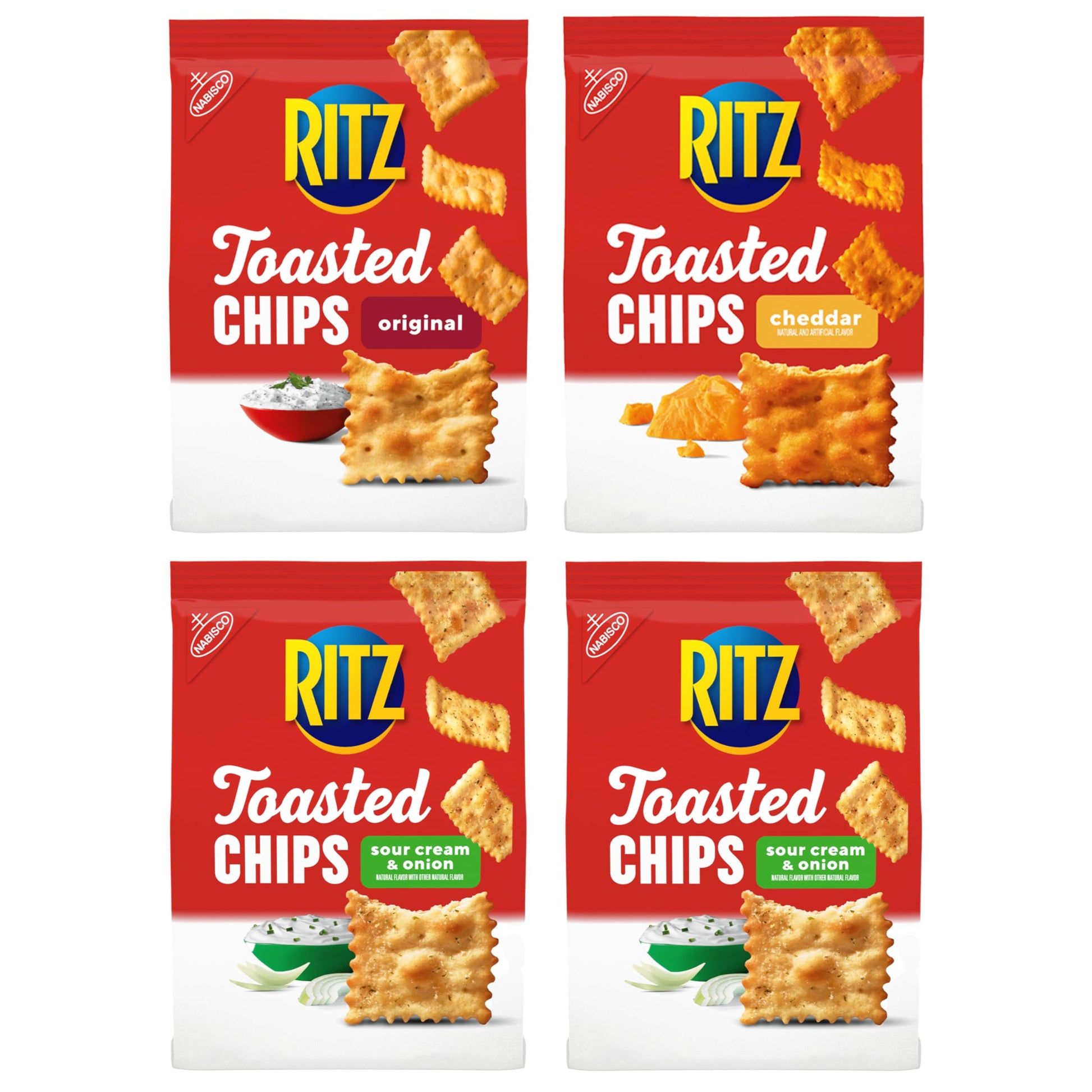 RITZ Toasted Chips Variety Pack, Cheddar, Sour Cream and Onion, and Original Crackers, Holiday Party Snacks, Bulk Snacks, Christ