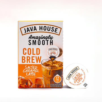 Java House Salted Caramel Latte Cold Brew Coffee Pods, (48 Count) Peel And Pour Pods Hot Or Iced