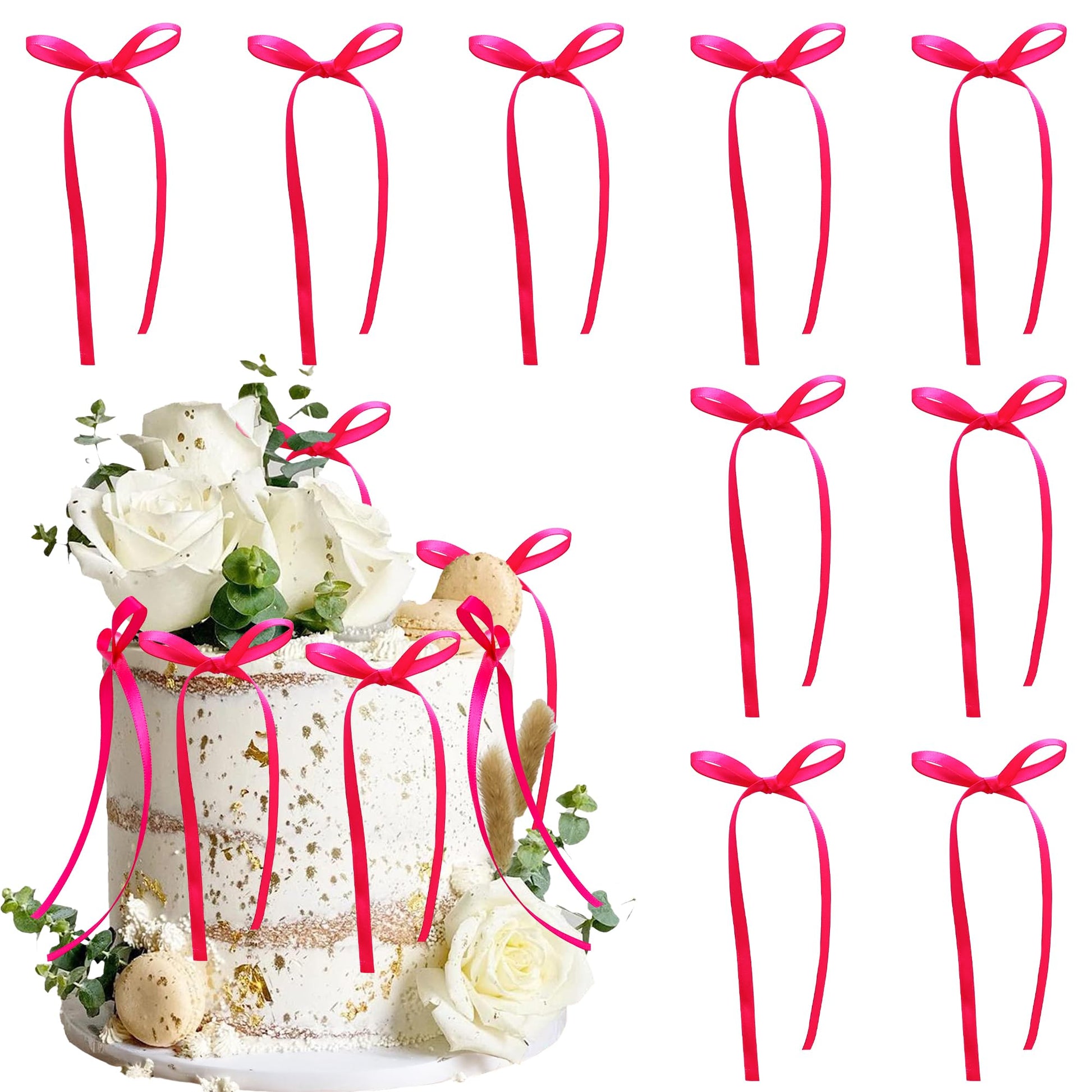 Gyufise Bowknot Cake Toppers 30Pcs Rose Red Decorations for Baby Shower, Birthday, Wedding Party - 2.9 x 5.7 Inches