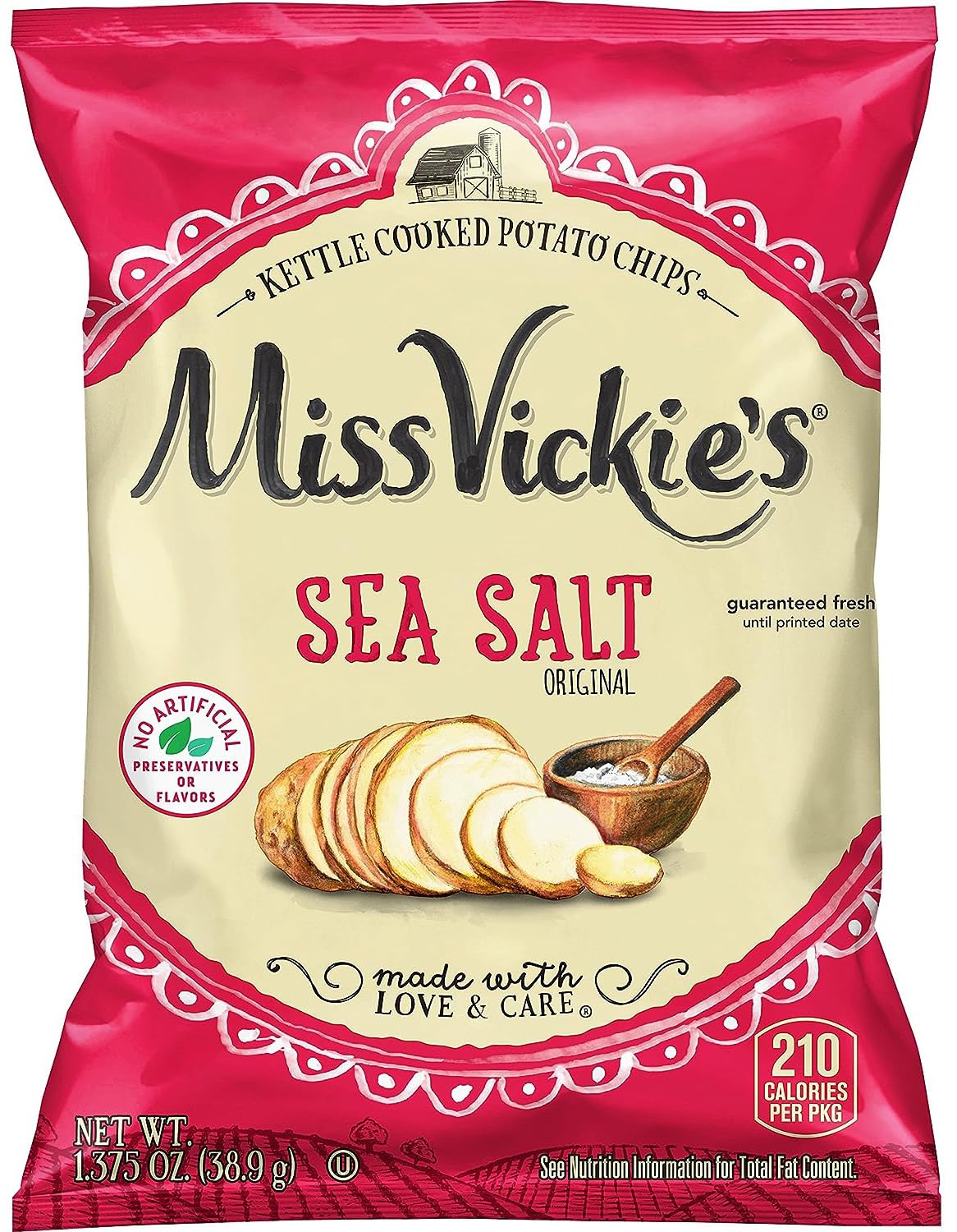 Kettle Cooked Potato Chips By Miss Vickie'S Value Pack Bundled By Superdeals | 1.375 Oz Bag | Sea Salt | Pack Of 12 With Mystery