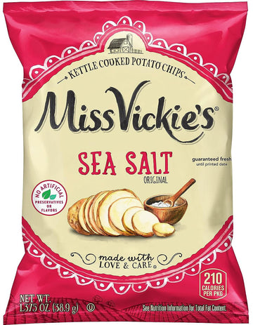 Kettle Cooked Potato Chips By Miss Vickie'S Value Pack Bundled By Superdeals | 1.375 Oz Bag | Sea Salt | Pack Of 12 With Mystery