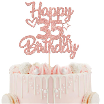 1 Pack Happy 35th Birthday Cake Topper Glitter Heart Star 35 Fabulous Cake Pick Birthday Sign Cake Decorations for Children 35th