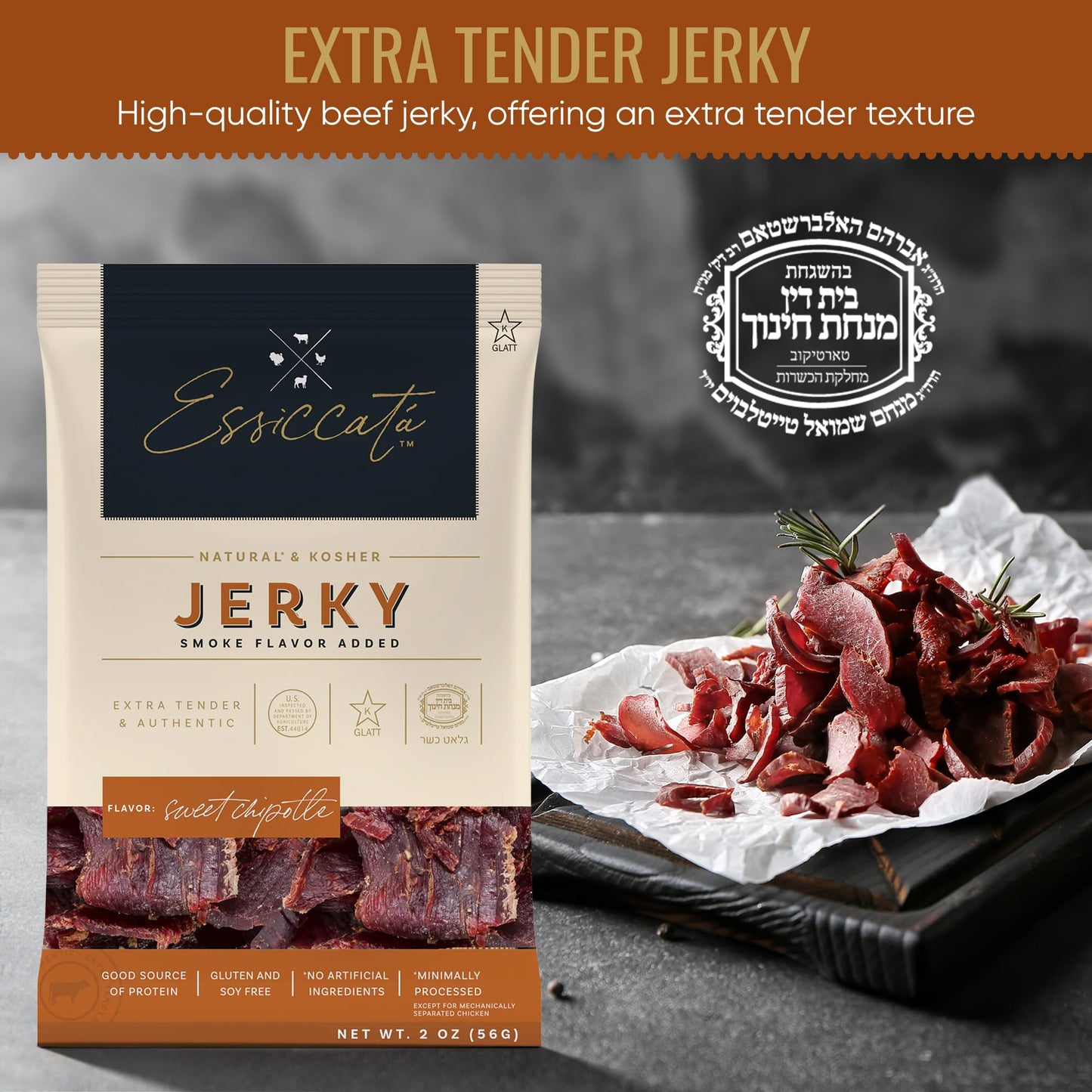 Premium Aufschnitt Beef Jerky - Extra Tender, Grass Fed, Low Sodium, 24 Pack, Sweet Chipotle