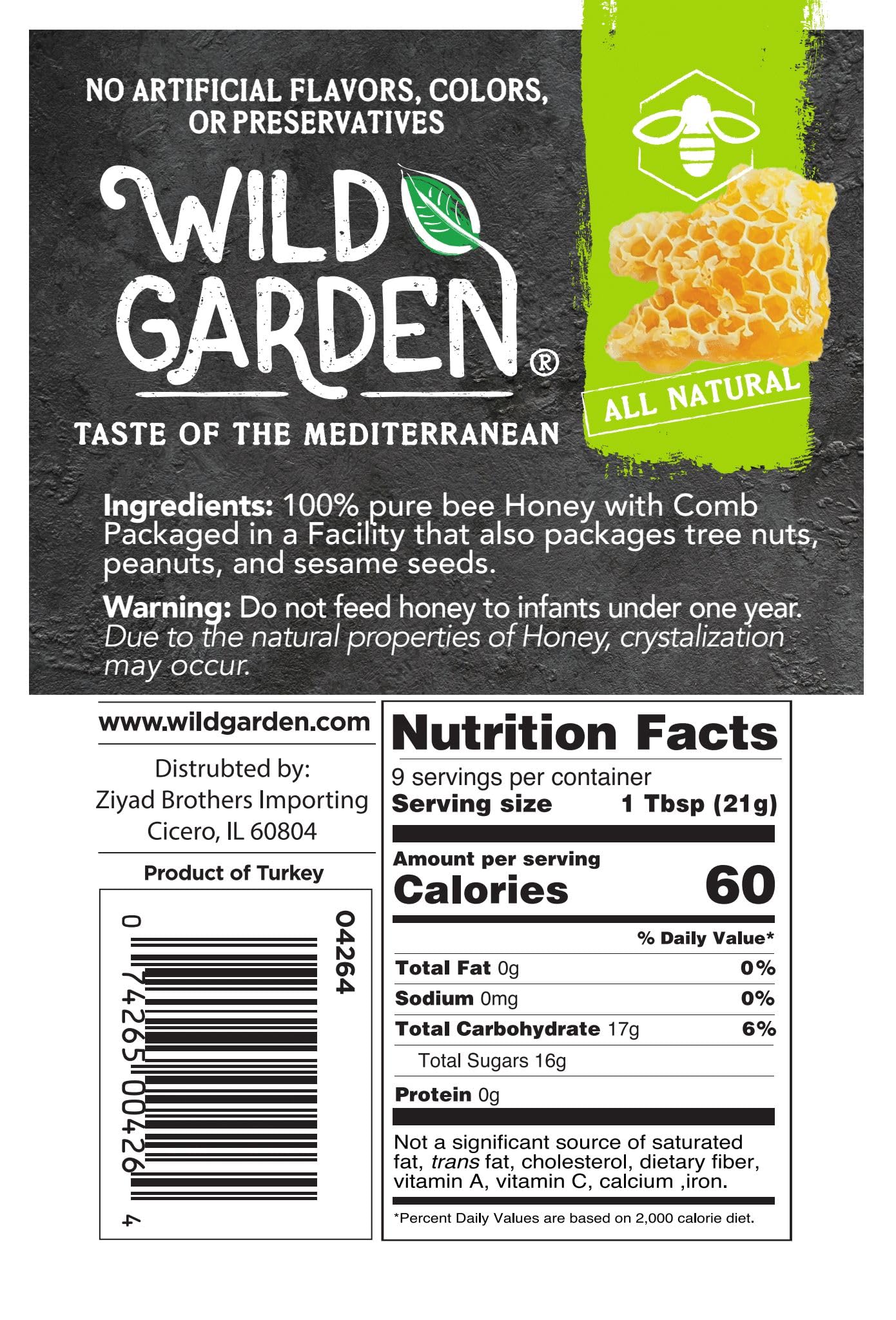 Wild Garden Raw Gourmet Honeycomb, 100% Pure, All-Natural, 7.05 oz, Gold