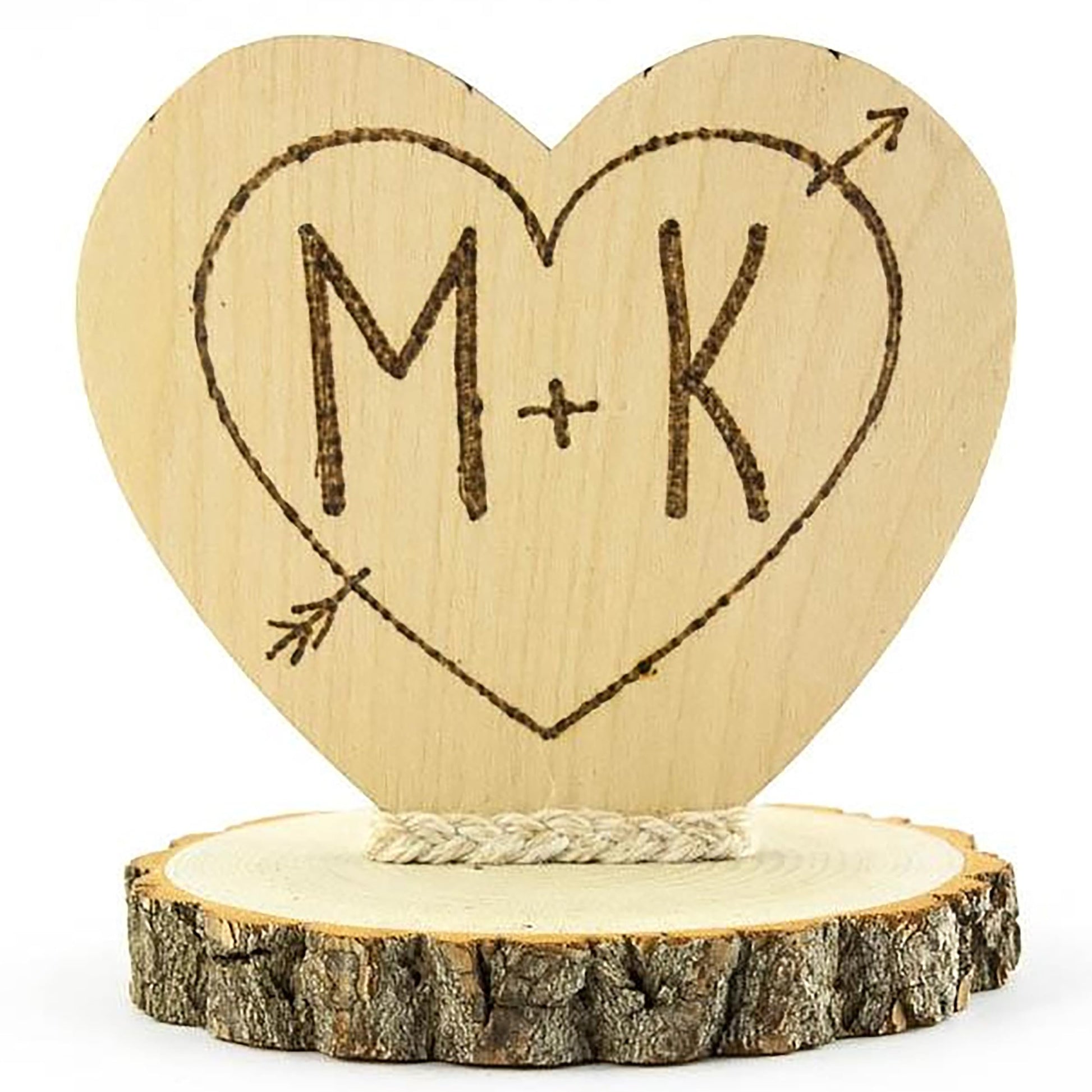 Personalized Cupid'S Heart Wood Custom Rustic Wedding Cake Topper