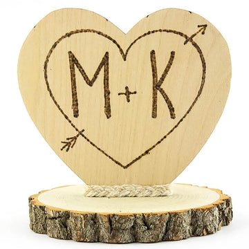 Personalized Cupid'S Heart Wood Custom Rustic Wedding Cake Topper