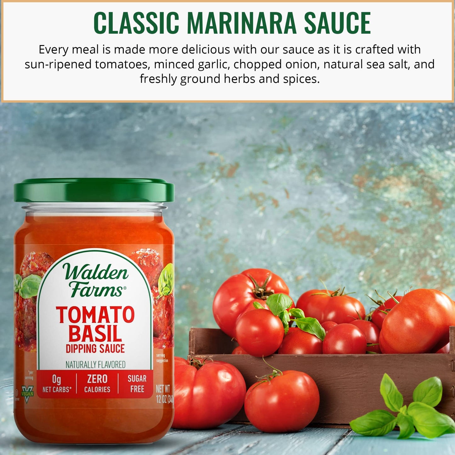 Walden Farms Tomato Basil Pasta Sauce - Zero Calorie, Sugar Free, Keto & No Carb Sauce for Pasta, Veggies & More - 2-Pack, 12 oz