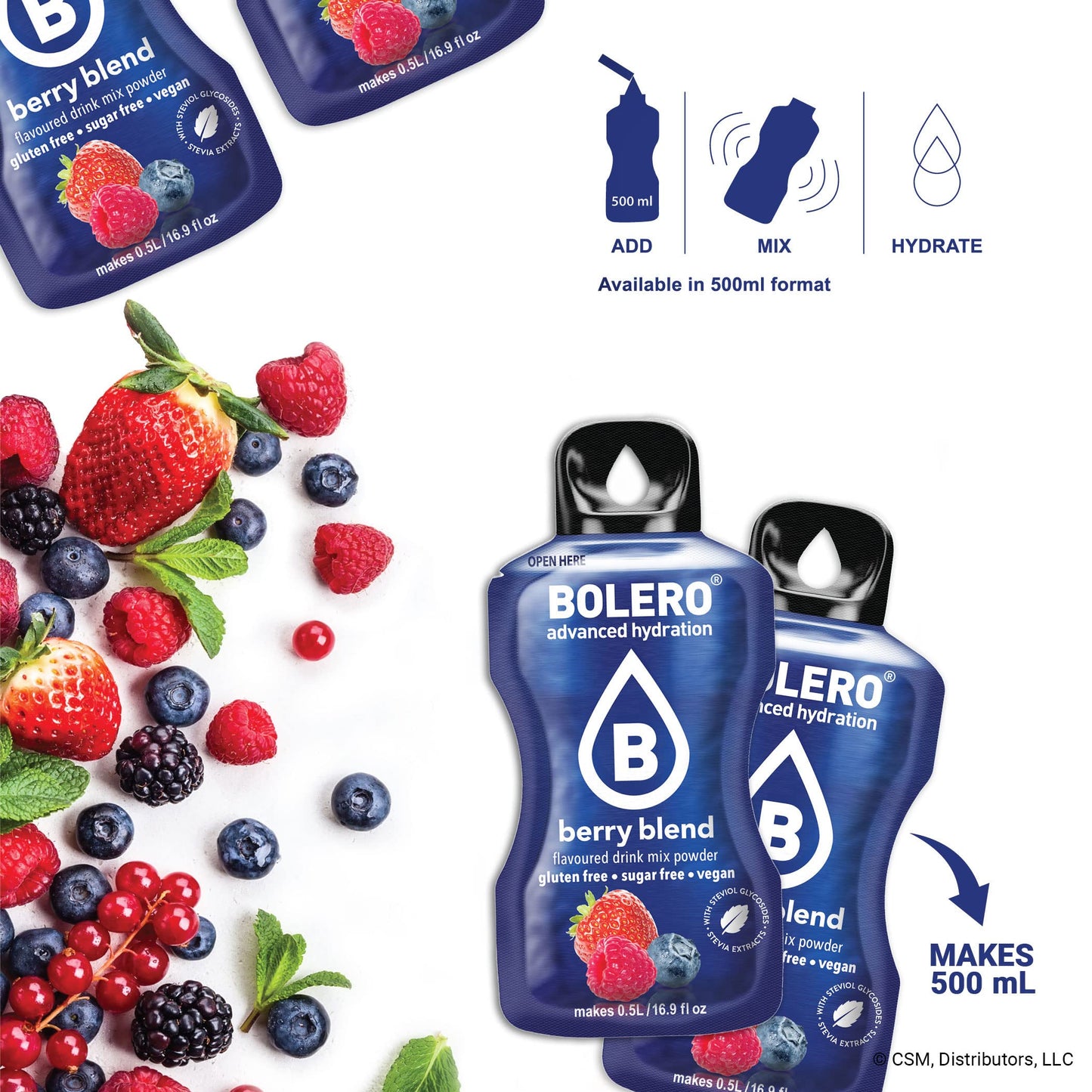 Bolero- Sugar Free Drink Mix Packets Berry Blend Fruit Flavors | Powdered Flavored Water Packets | 36 Small Sachet On The Go Pac