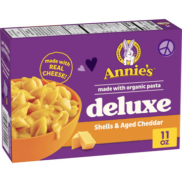 Annies Homegrown Creamy Deluxe Shells & Real Aged Cheddar Sauce Macaroni, 11 oz, Packaging may vary