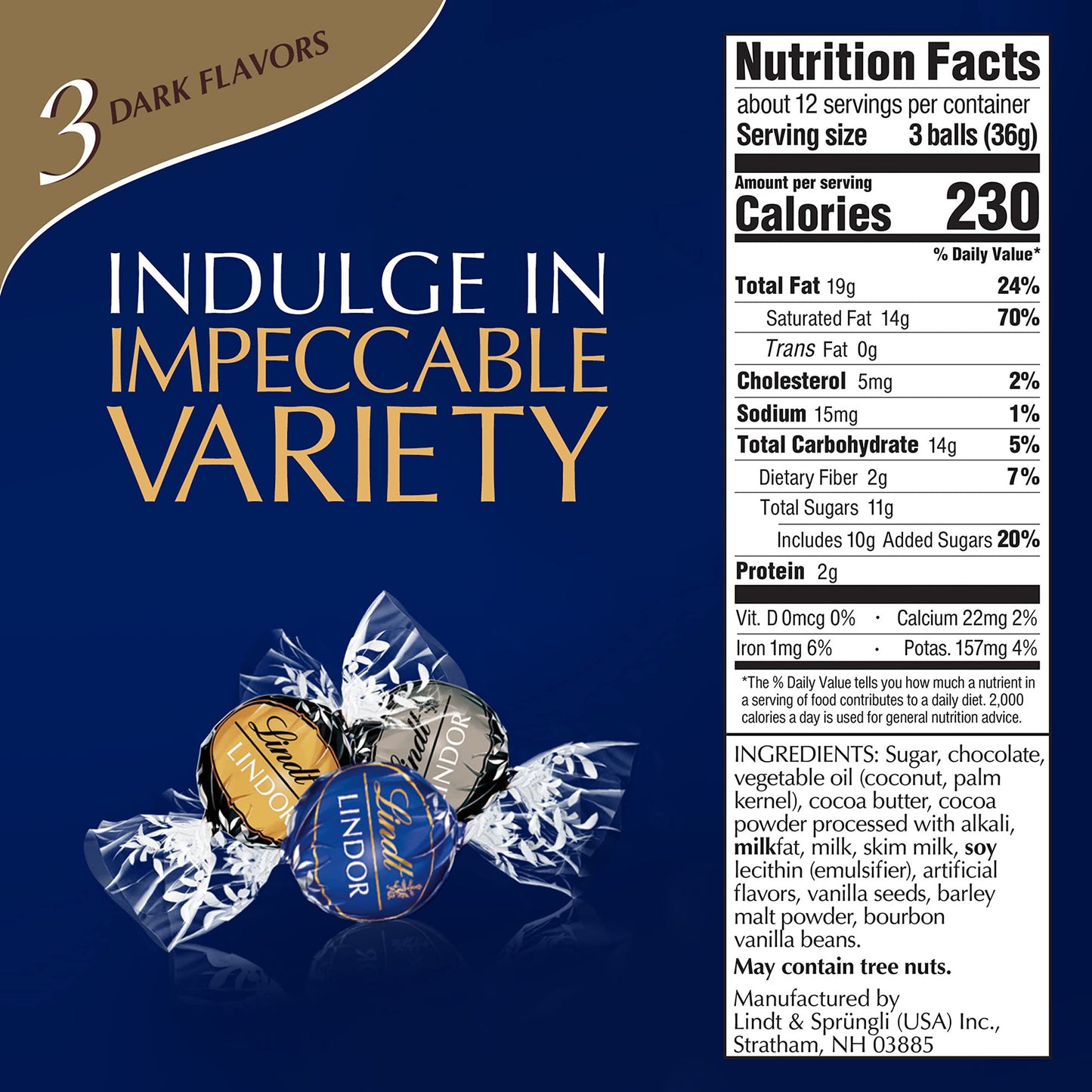 Lindt LINDOR Assorted Dark Chocolate Truffles, Smooth Melting Center, 15.2 oz Bag, Model M-393