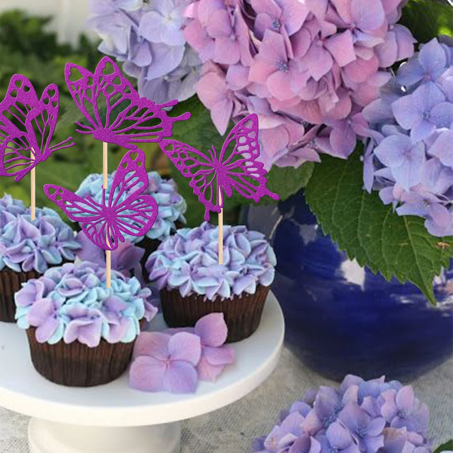 Rssta i Butterfly Cupcake Toppers, 24 Pack, Glitter, Purple, Model XM248-purple, Paper Decorations for Baby Shower, Wedding, Birthday Party