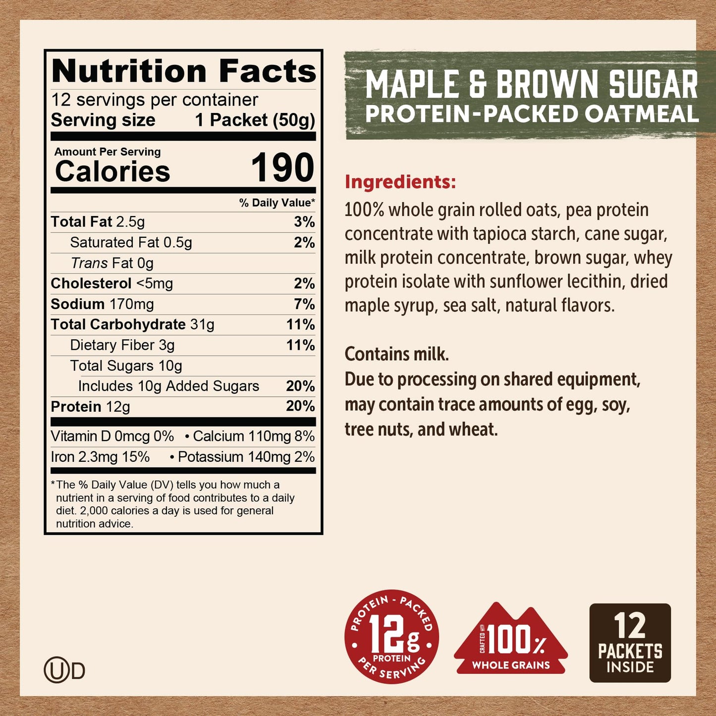 Kodiak Cakes Instant Oatmeal Packets Variety Pack - High Protein - 100% Whole Grains Breakfast Food - Maple & Brown Sugar  Apple Cinnamon  & Chocolate Chip (24 Packets)