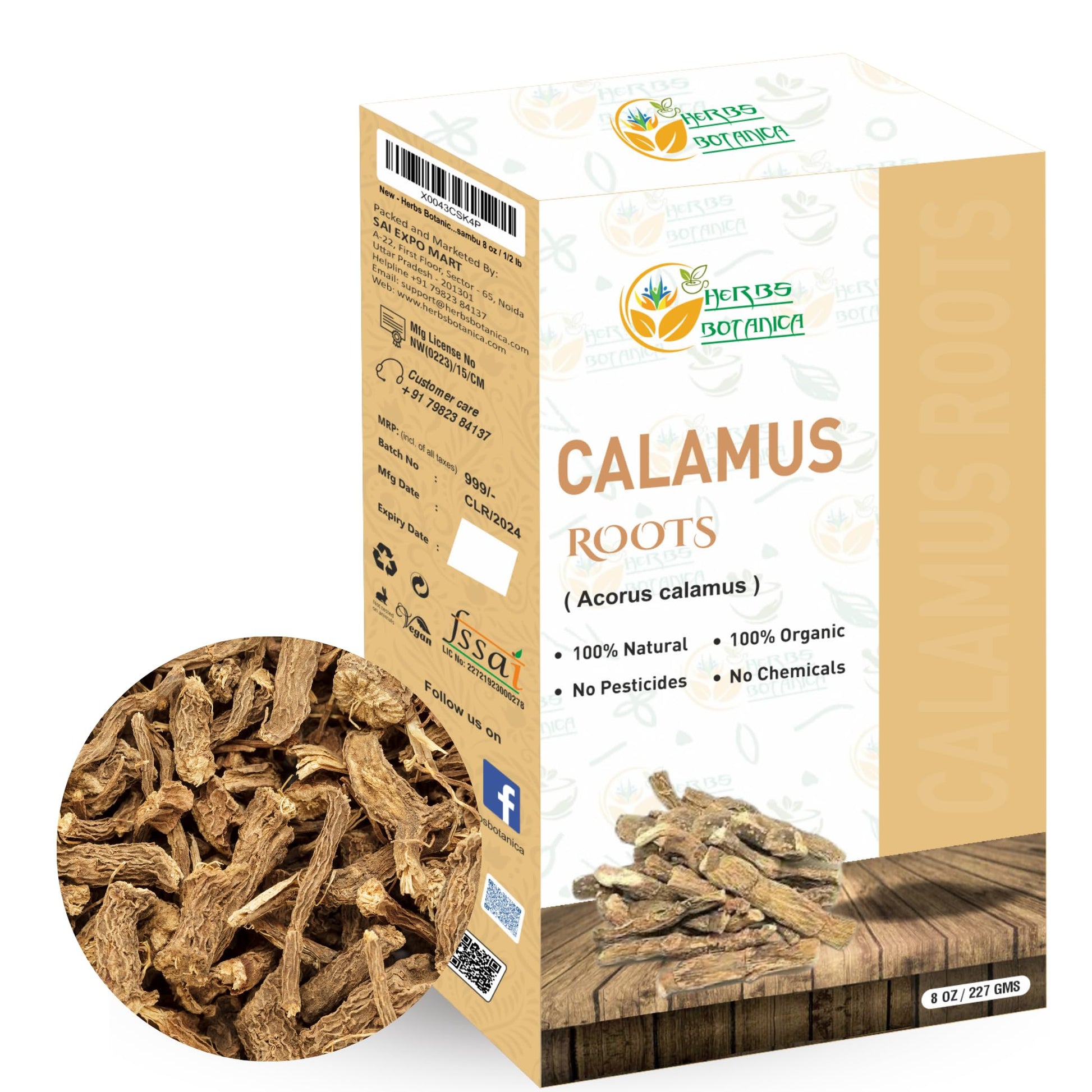 Herbs Botanica Calamus Root Dried Herb for Tea, 8 oz, Loose Leaf
